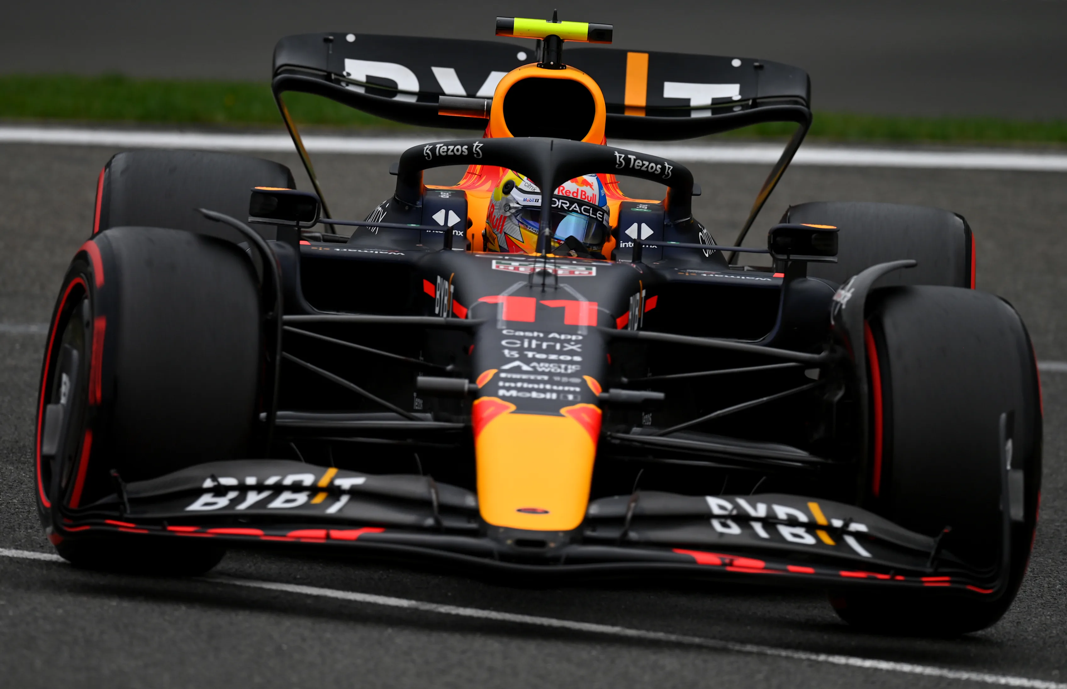 SPA, BELGIUM - AUGUST 27: Sergio Perez of Mexico driving the (11) Oracle Red Bull Racing RB18 on