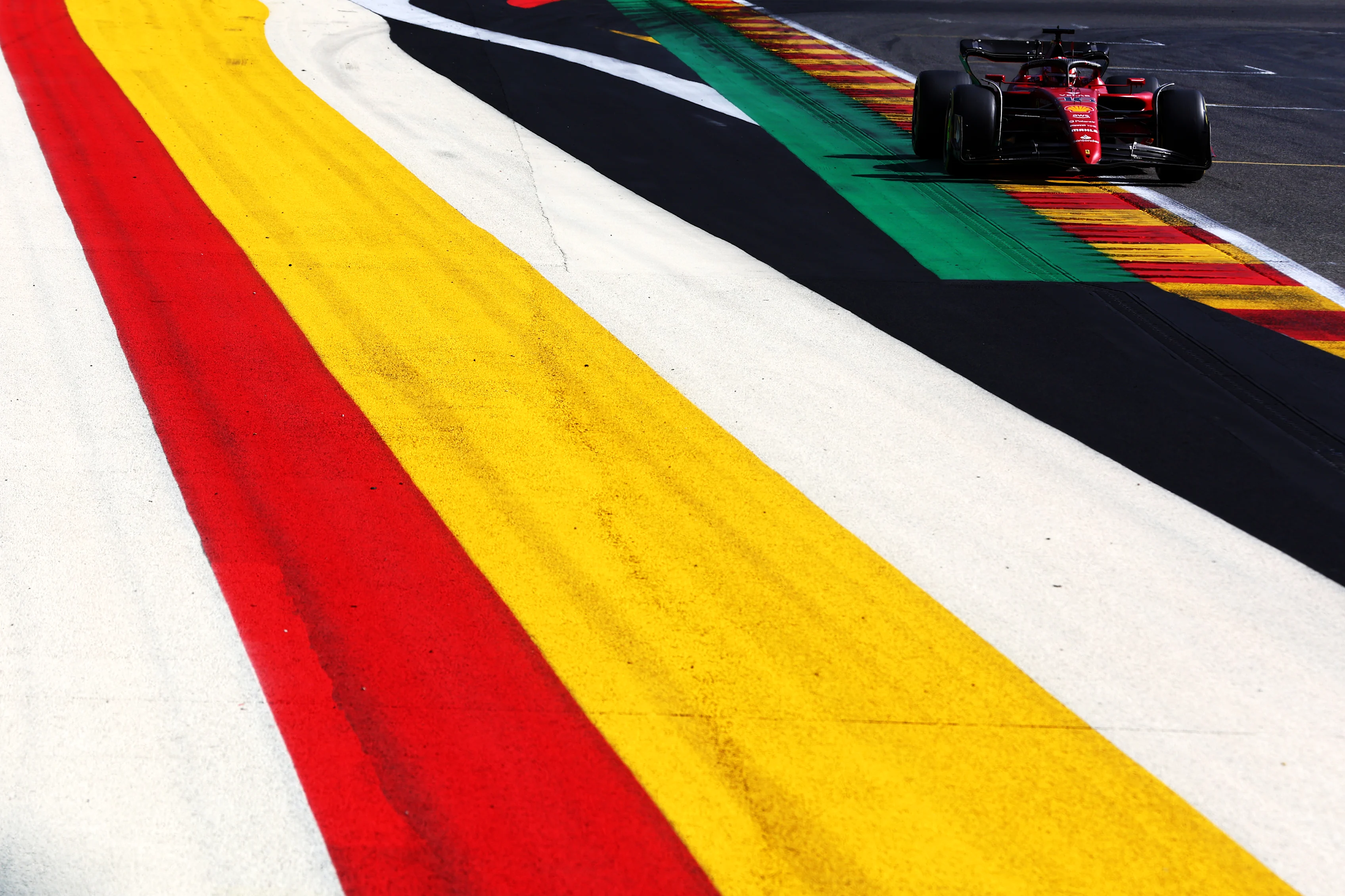 SPA, BELGIUM - AUGUST 28: Charles Leclerc of Monaco driving the (16) Ferrari F1-75 on track during