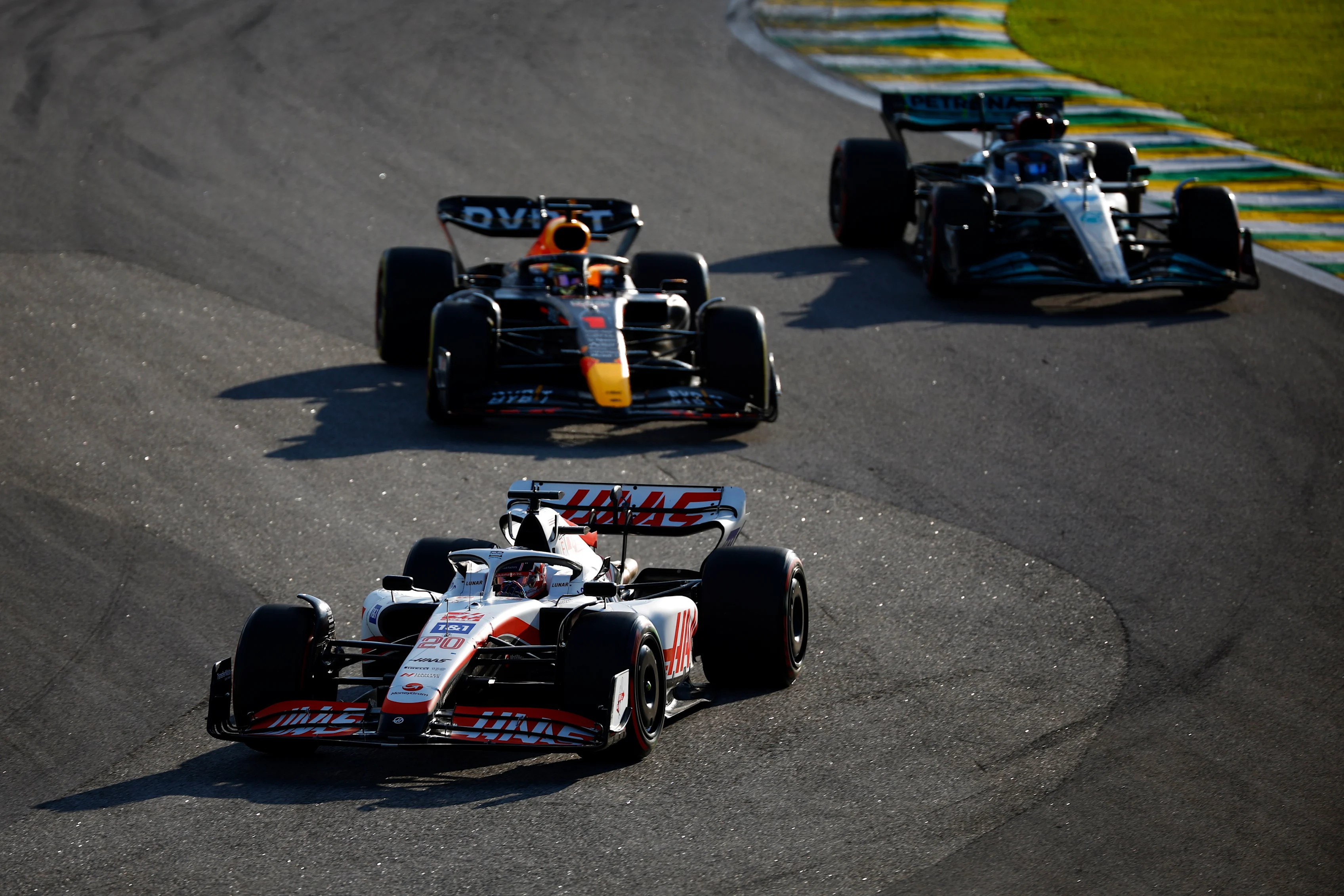 SAO PAULO, BRAZIL - NOVEMBER 12: Kevin Magnussen of Denmark driving the (20) Haas F1 VF-22 Ferrari