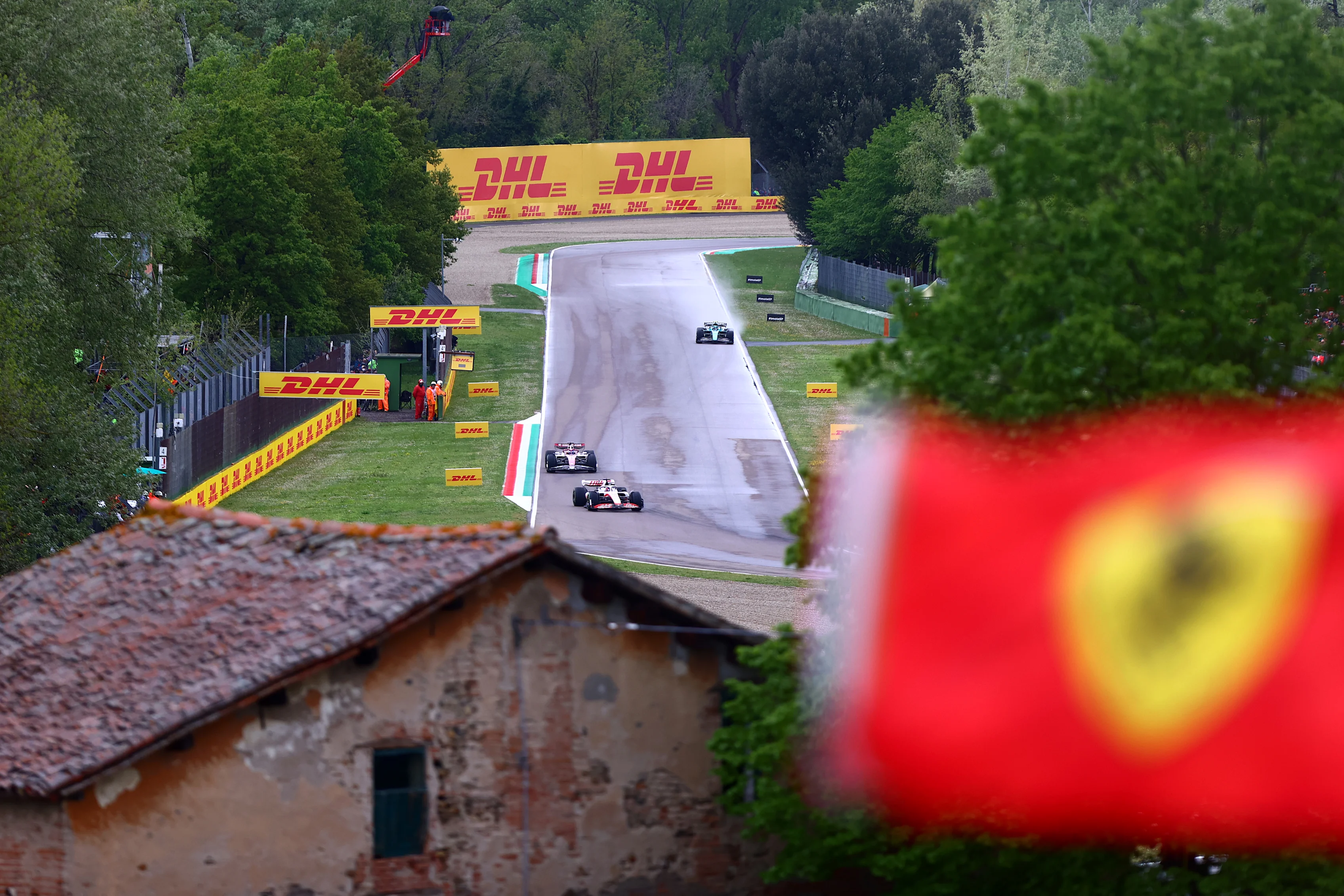 IMOLA, ITALY - APRIL 24: Kevin Magnussen of Denmark driving the (20) Haas F1 VF-22 Ferrari leads
