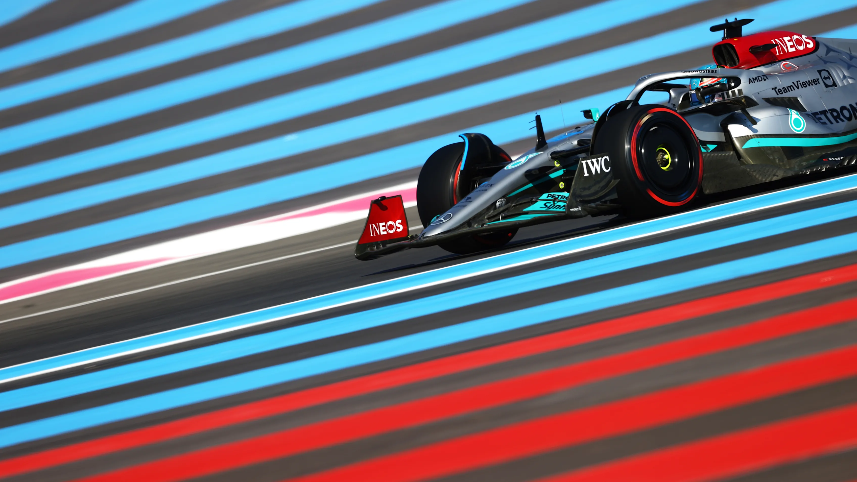 LE CASTELLET, FRANCE - JULY 22: George Russell of Great Britain driving the (63) Mercedes AMG