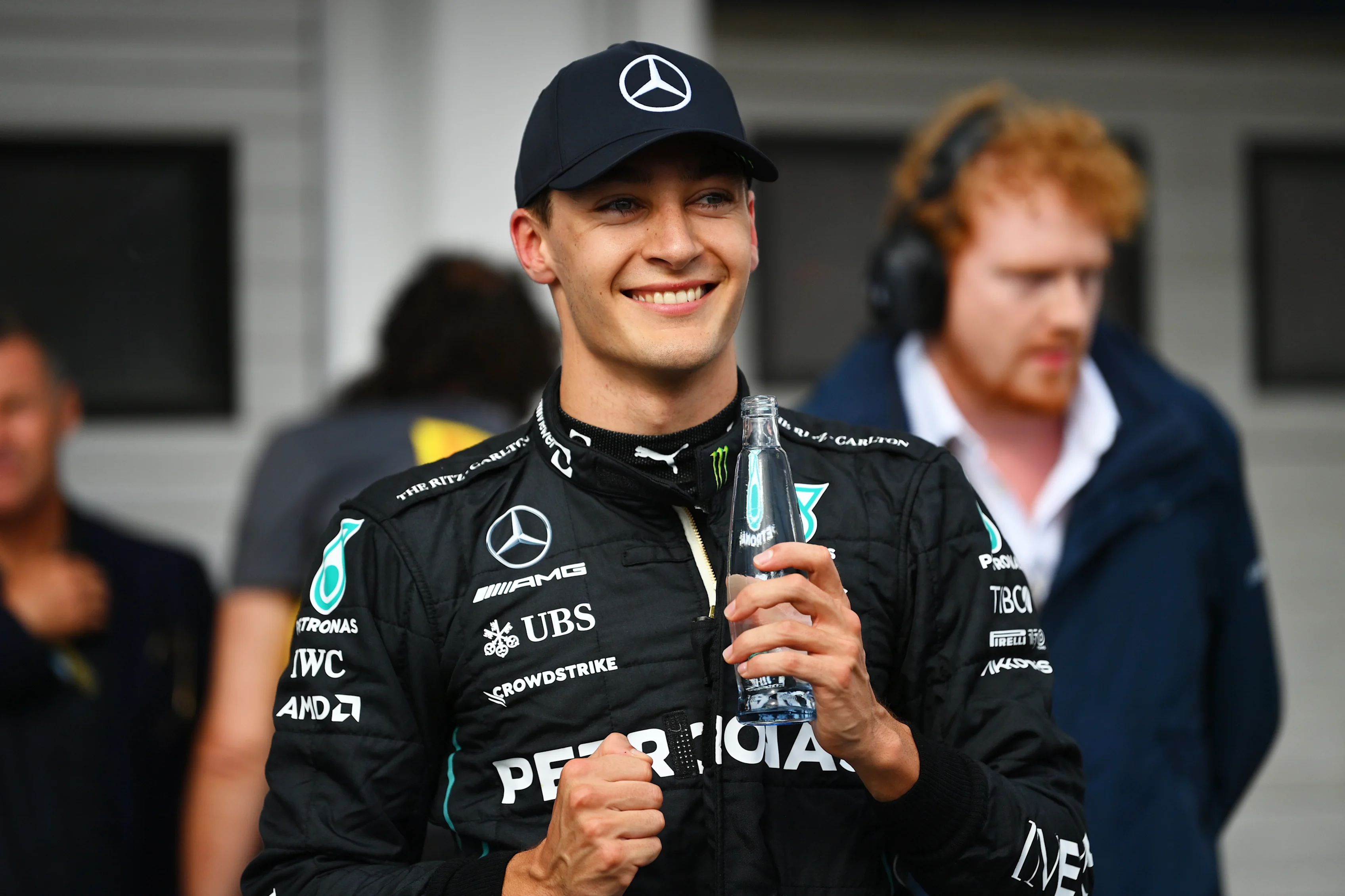 BUDAPEST, HUNGARY - JULY 30: Pole position qualifier George Russell of Great Britain and Mercedes