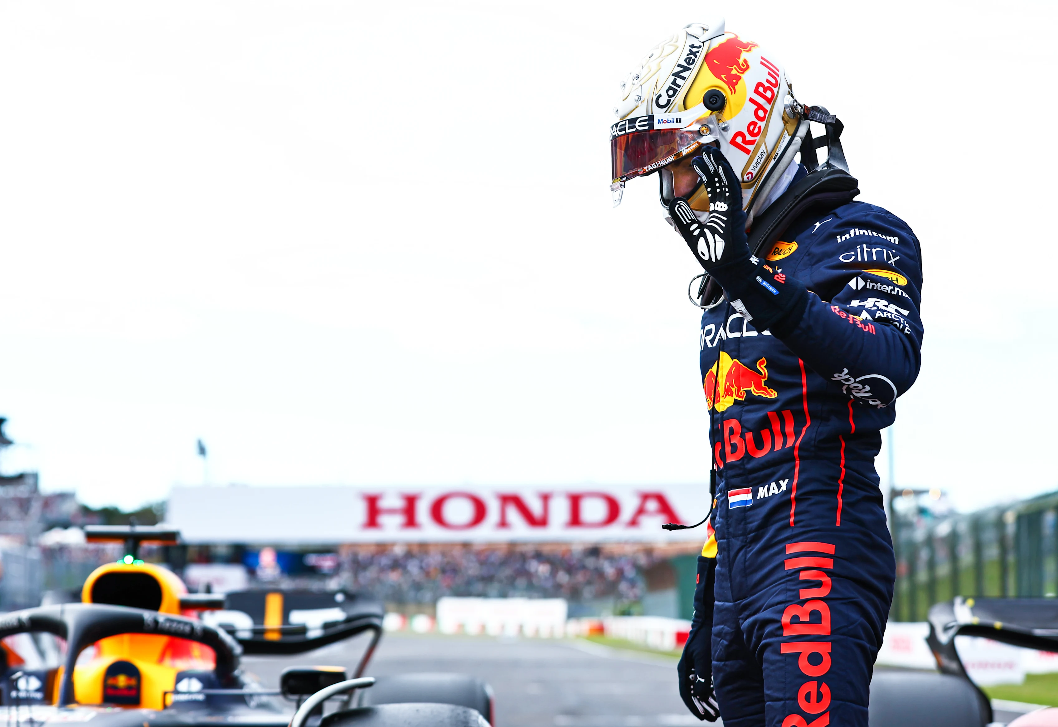 SUZUKA, JAPAN - OCTOBER 08: Pole position qualifier Max Verstappen of the Netherlands and Oracle