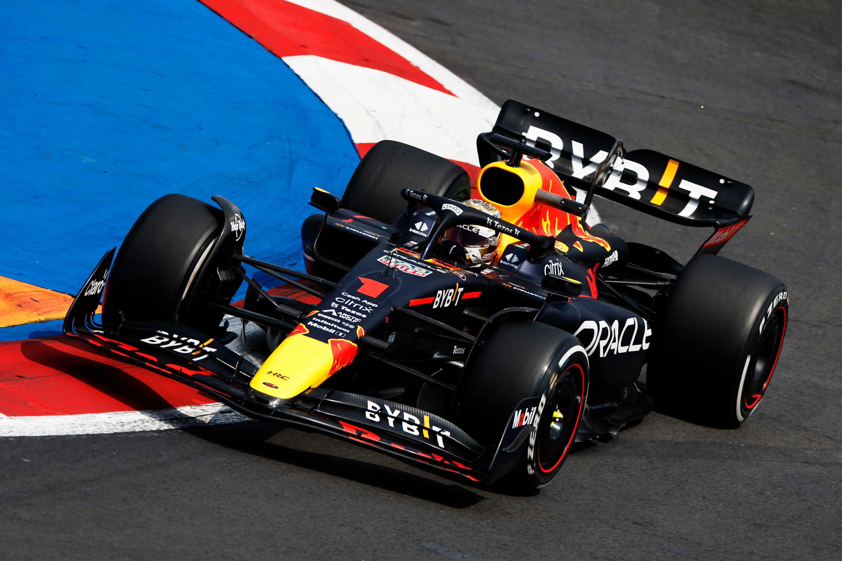 MEXICO CITY, MEXICO - OCTOBER 28: Max Verstappen of the Netherlands driving the (1) Oracle Red Bull