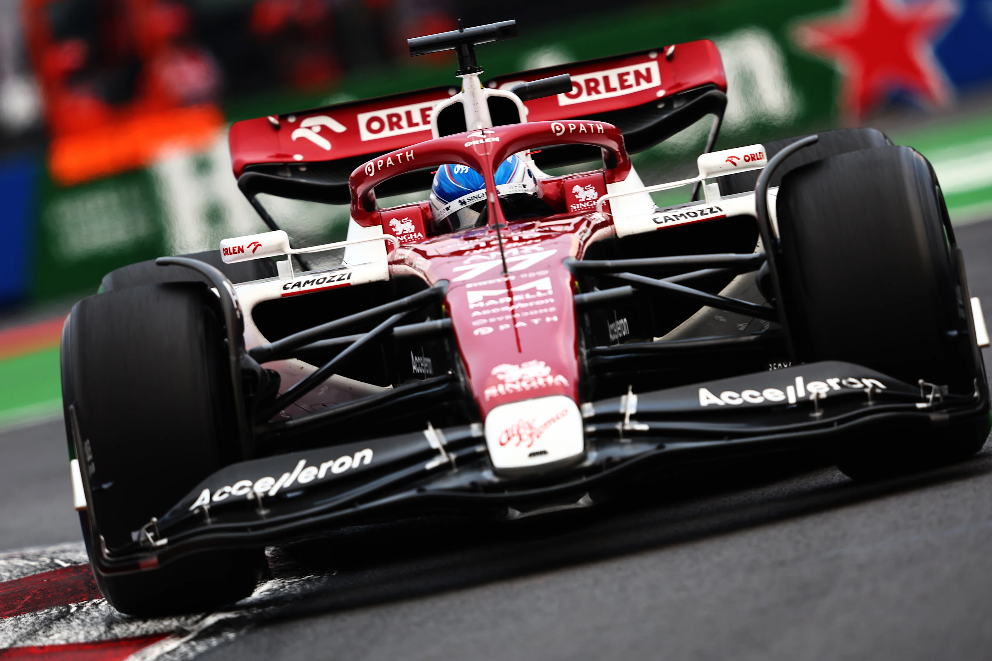 MEXICO CITY, MEXICO - OCTOBER 28: Valtteri Bottas of Finland driving the (77) Alfa Romeo F1 C42