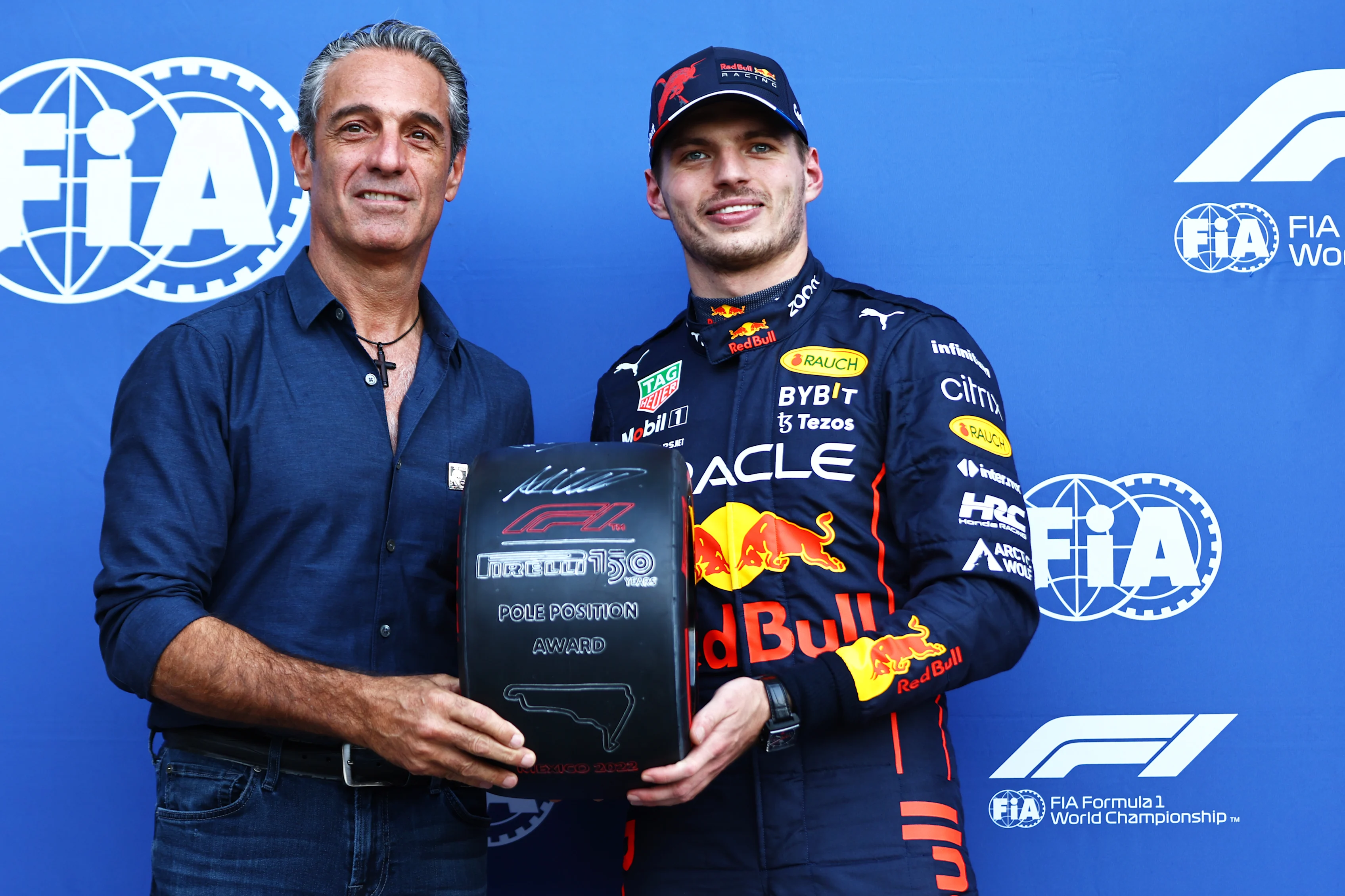 MEXICO CITY, MEXICO - OCTOBER 29: Pole position qualifier Max Verstappen of the Netherlands and
