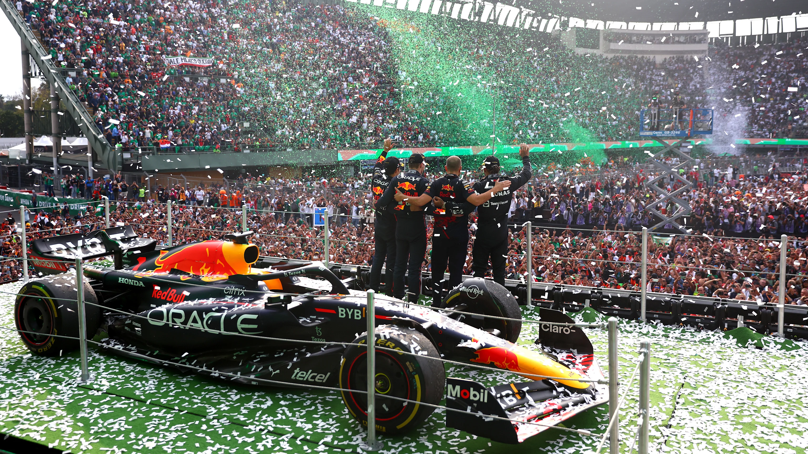 MEXICO CITY, MEXICO - OCTOBER 30: Race winner Max Verstappen of the Netherlands and Oracle Red Bull