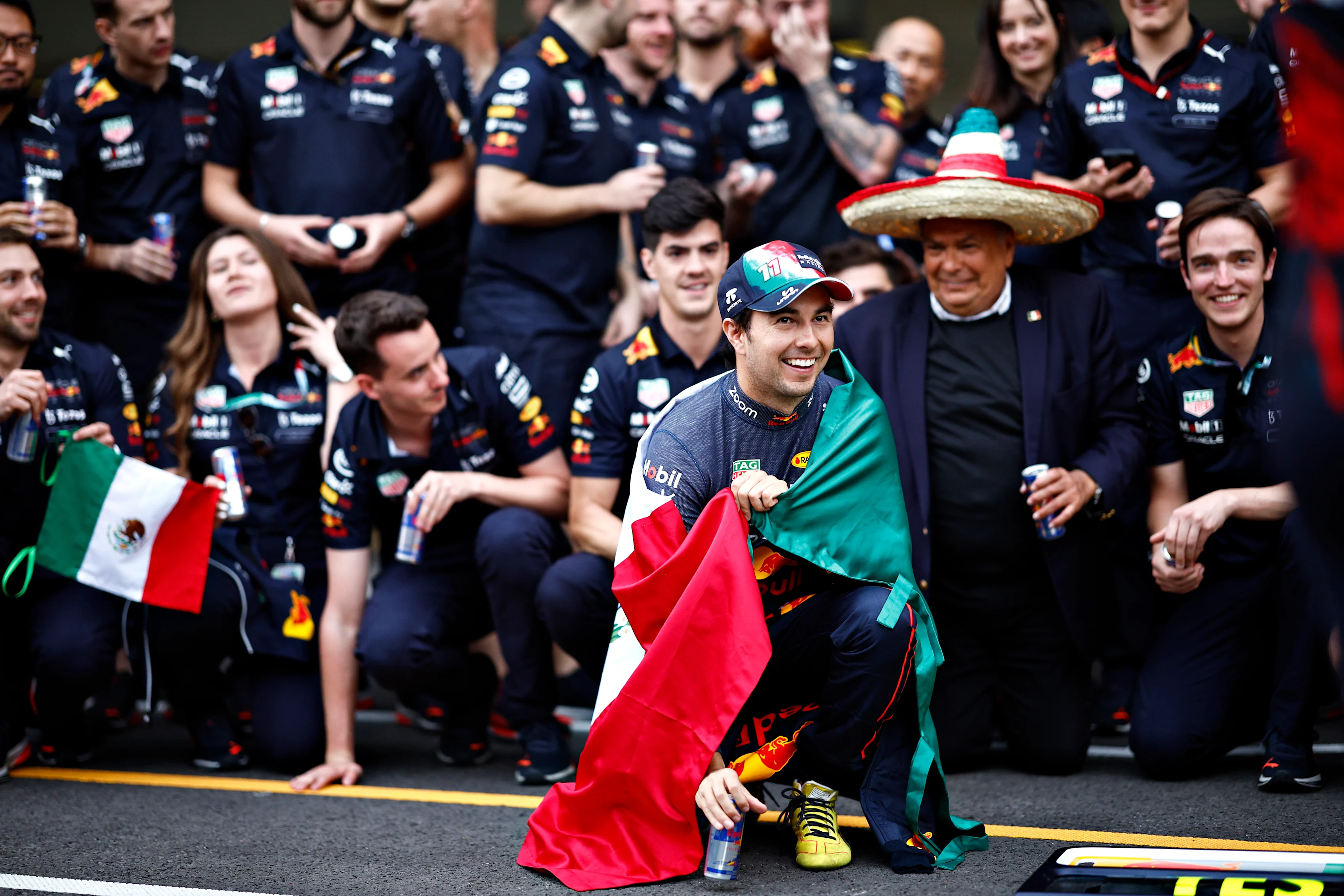 MEXICO CITY, MEXICO - OCTOBER 30: Third placed Sergio Perez of Mexico and Oracle Red Bull Racing