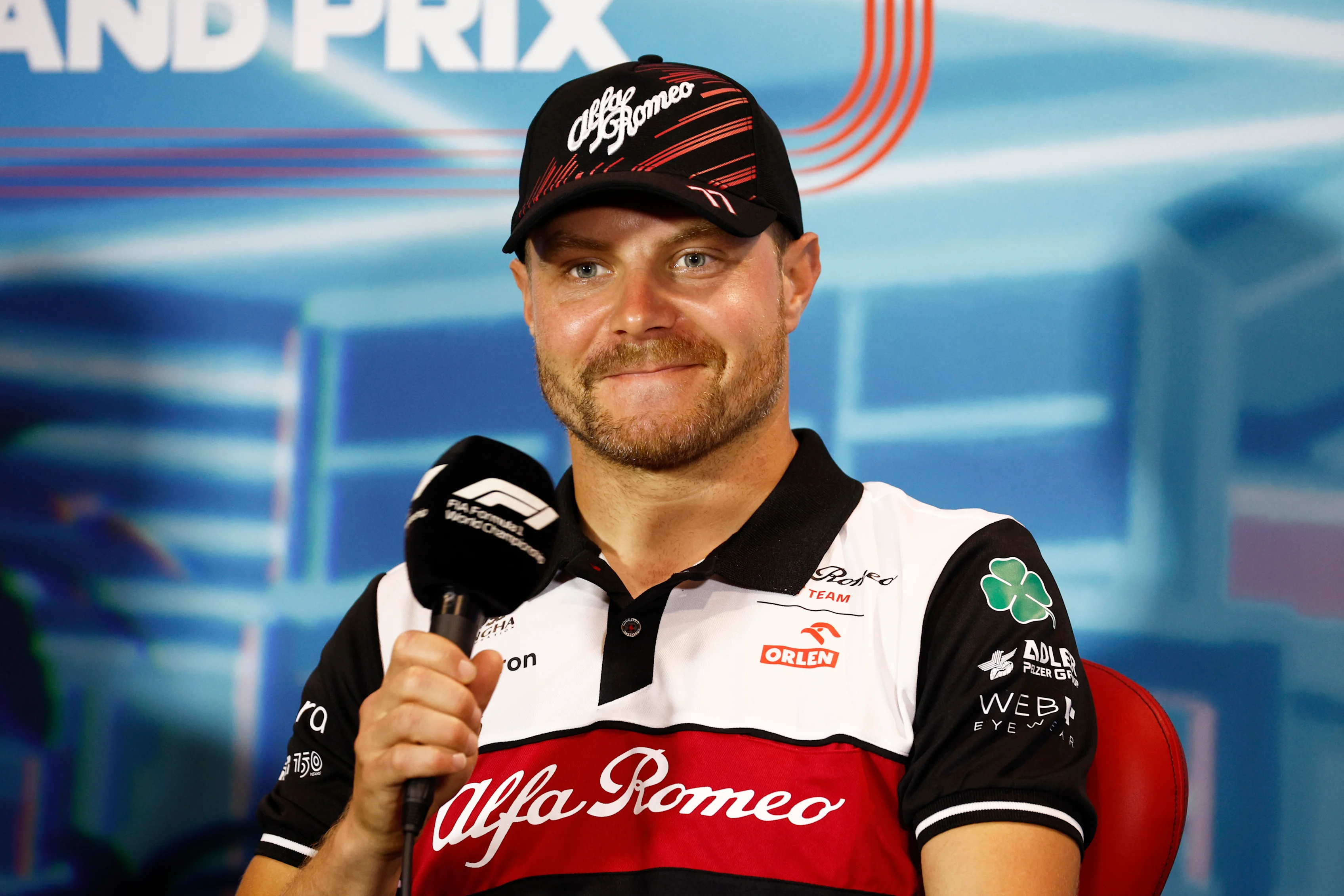 MIAMI, FLORIDA - MAY 06: Valtteri Bottas of Finland and Alfa Romeo F1 talks in the Drivers Press Conference prior to practice ahead of the F1 Grand Prix of Miami at the Miami International Autodrome on May 06, 2022 in Miami, Florida. (Photo by Jared C. Tilton/Getty Images)