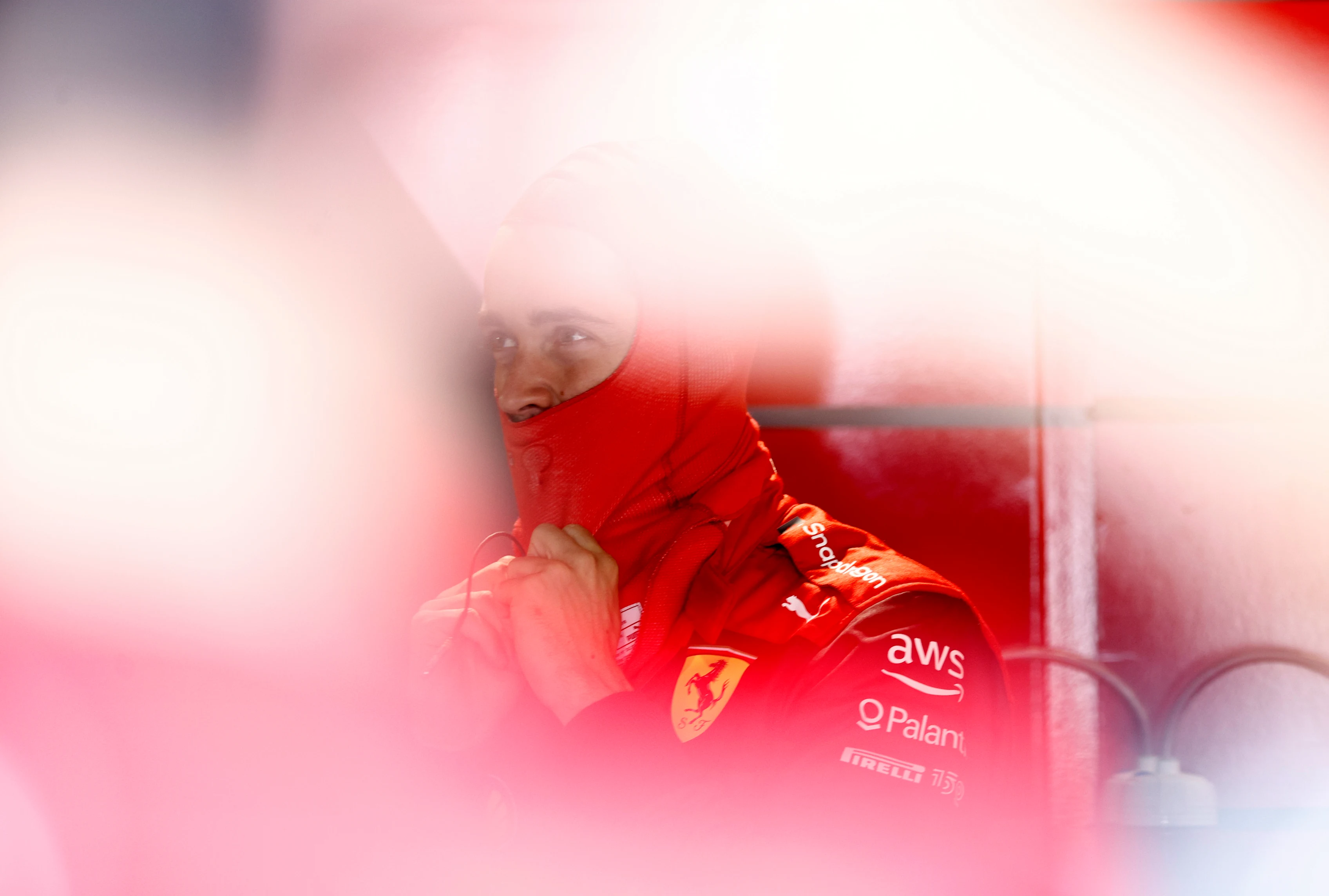 MIAMI, FLORIDA - MAY 06: Charles Leclerc of Monaco and Ferrari prepares to drive in the garage during practice ahead of the F1 Grand Prix of Miami at the Miami International Autodrome on May 06, 2022 in Miami, Florida. (Photo by Jared C. Tilton/Getty Images)