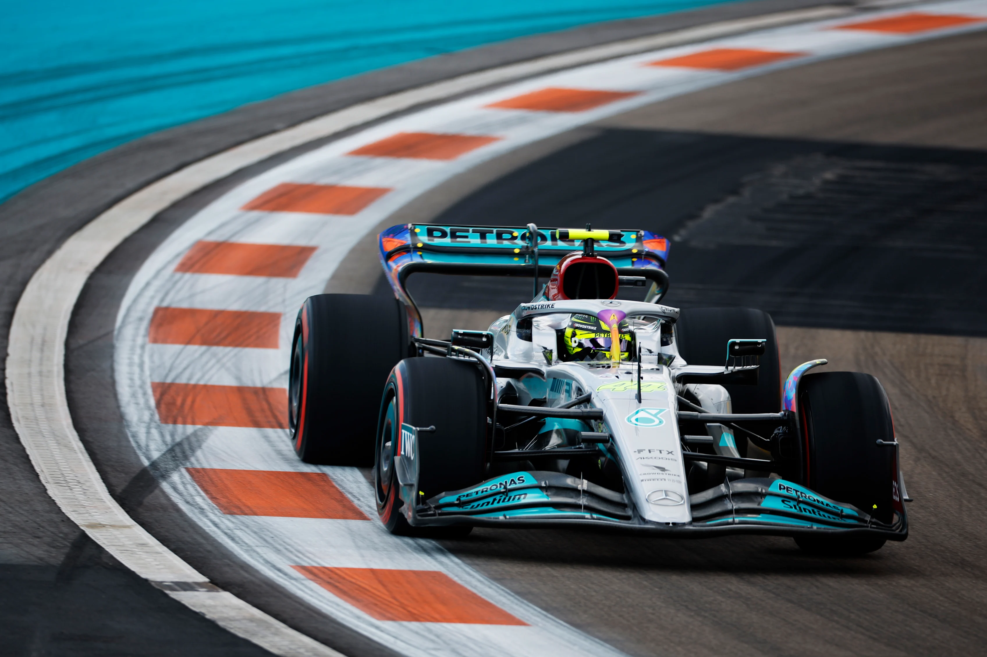 MIAMI, FLORIDA - MAY 06: Lewis Hamilton of Great Britain driving the (44) Mercedes AMG Petronas F1