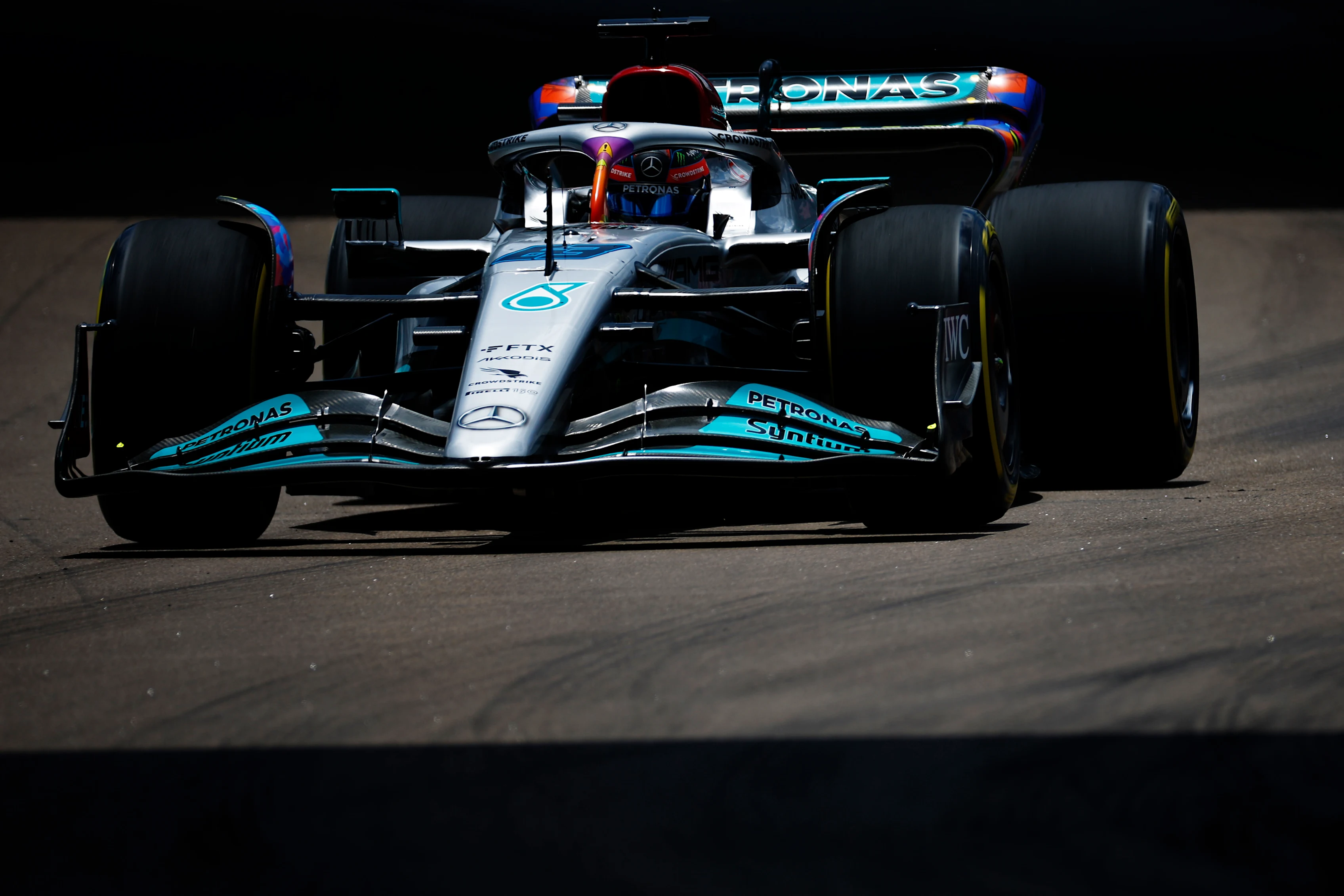 MIAMI, FLORIDA - MAY 07: George Russell of Great Britain driving the (63) Mercedes AMG Petronas F1
