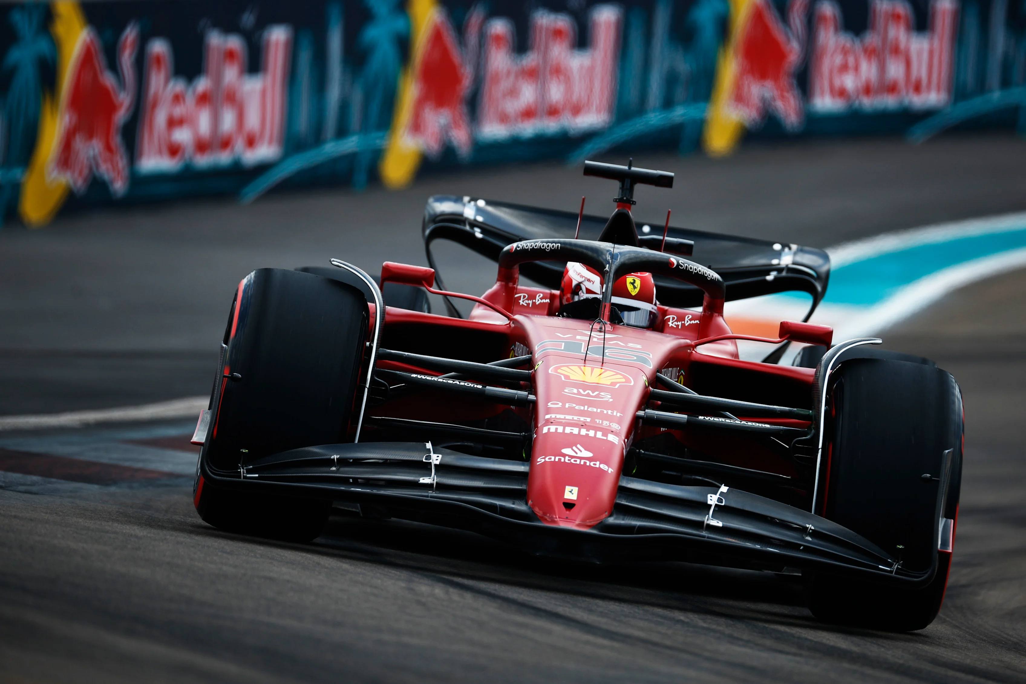 MIAMI, FLORIDA - MAY 07: Charles Leclerc of Monaco driving (16) the Ferrari F1-75 on track during