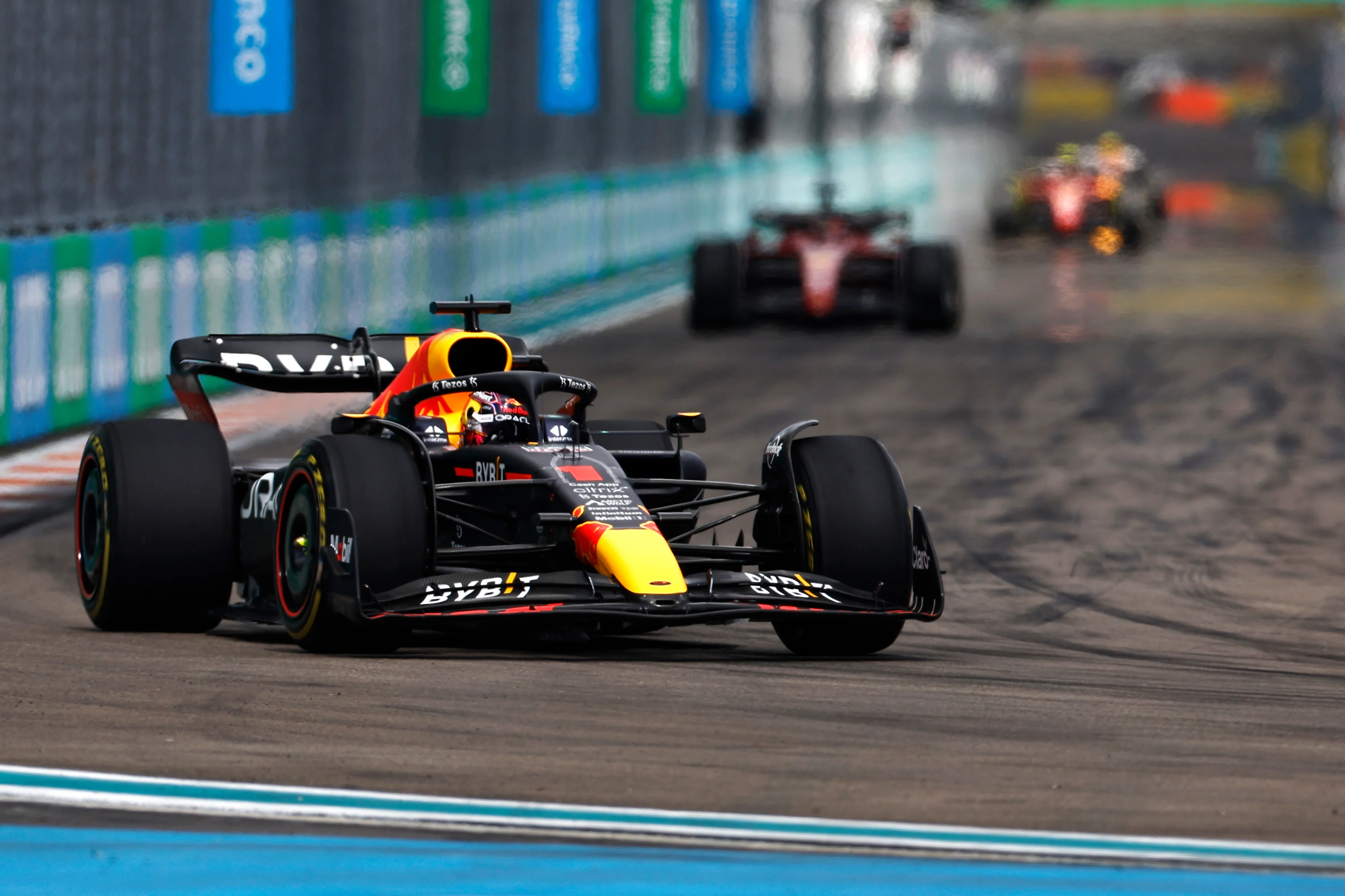 MIAMI, FLORIDA - MAY 08: Max Verstappen of the Netherlands driving the (1) Oracle Red Bull Racing