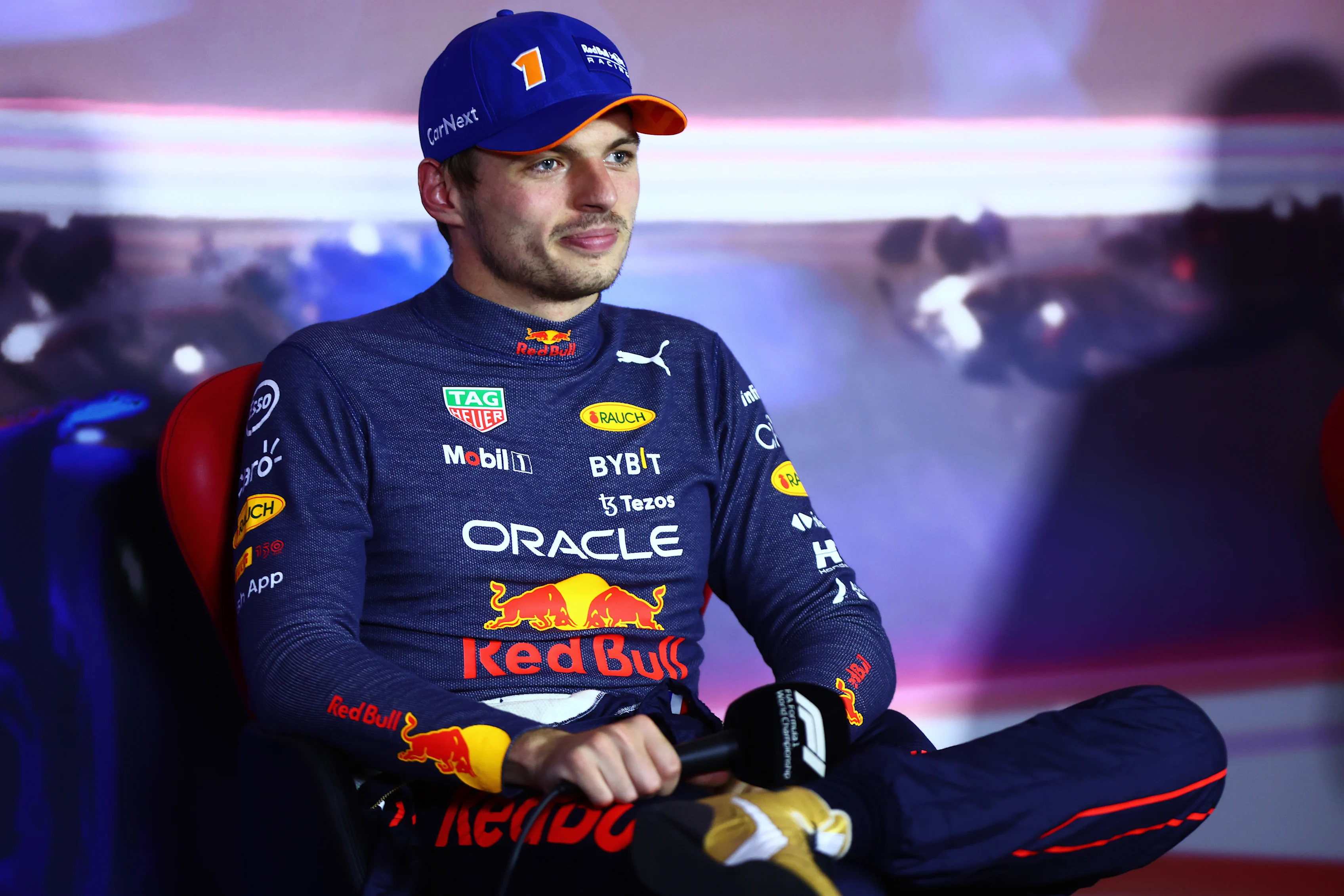 ZANDVOORT, NETHERLANDS - SEPTEMBER 03: Pole position qualifier Max Verstappen of the Netherlands and Oracle Red Bull Racing attends the press conference after qualifying ahead of the F1 Grand Prix of The Netherlands at Circuit Zandvoort on September 03, 2022 in Zandvoort, Netherlands. (Photo by Dan Istitene/Getty Images)