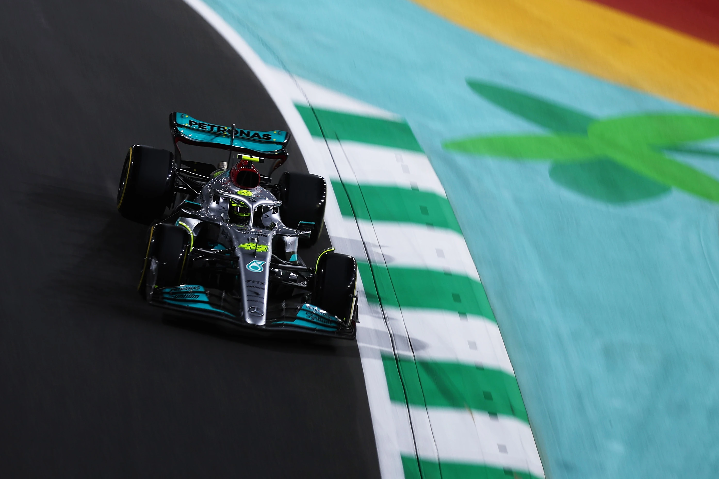 JEDDAH, SAUDI ARABIA - MARCH 26: Lewis Hamilton of Great Britain driving the (44) Mercedes AMG