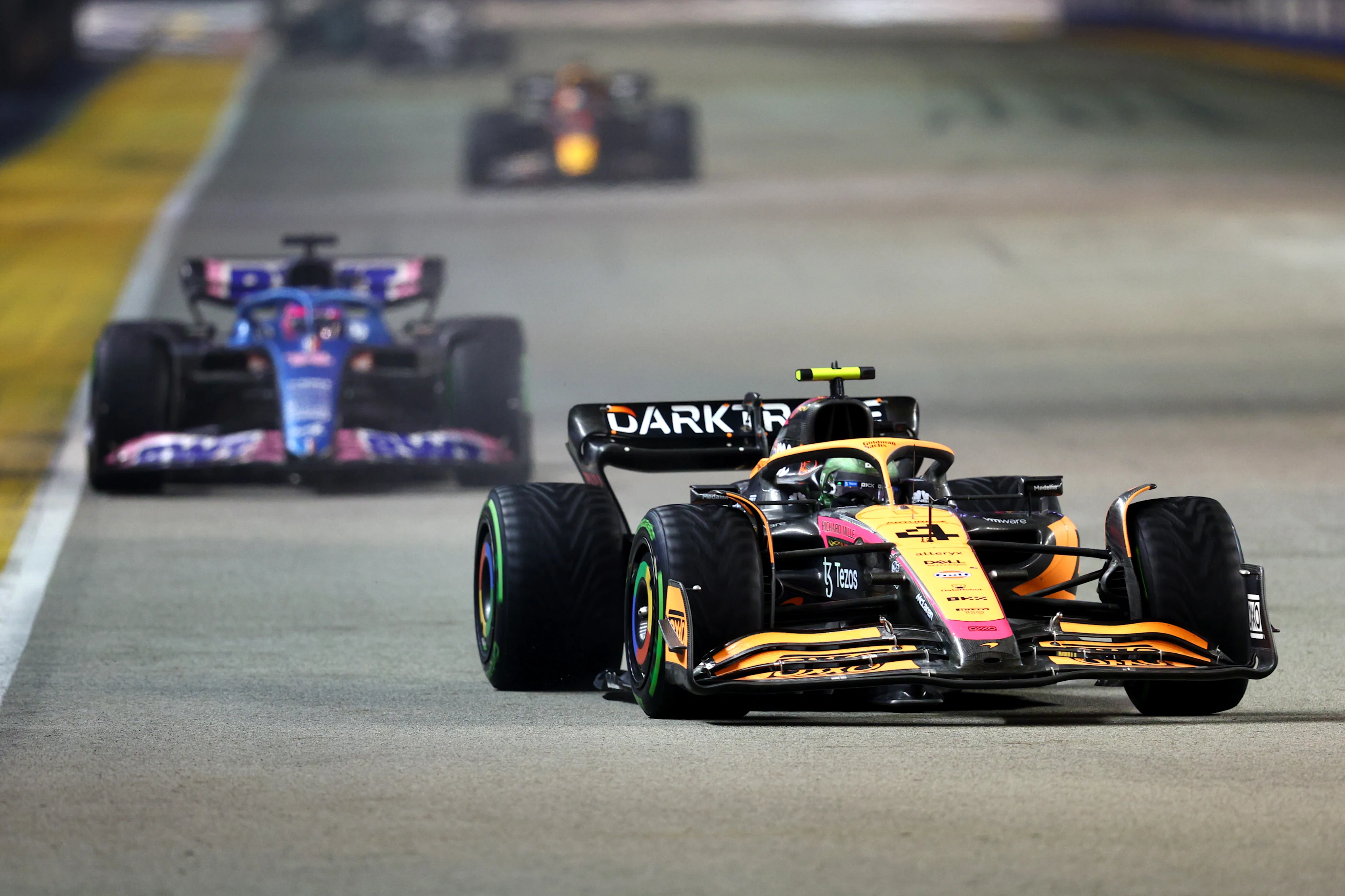 SINGAPORE, SINGAPORE - OCTOBER 02: Lando Norris of Great Britain driving the (4) McLaren MCL36
