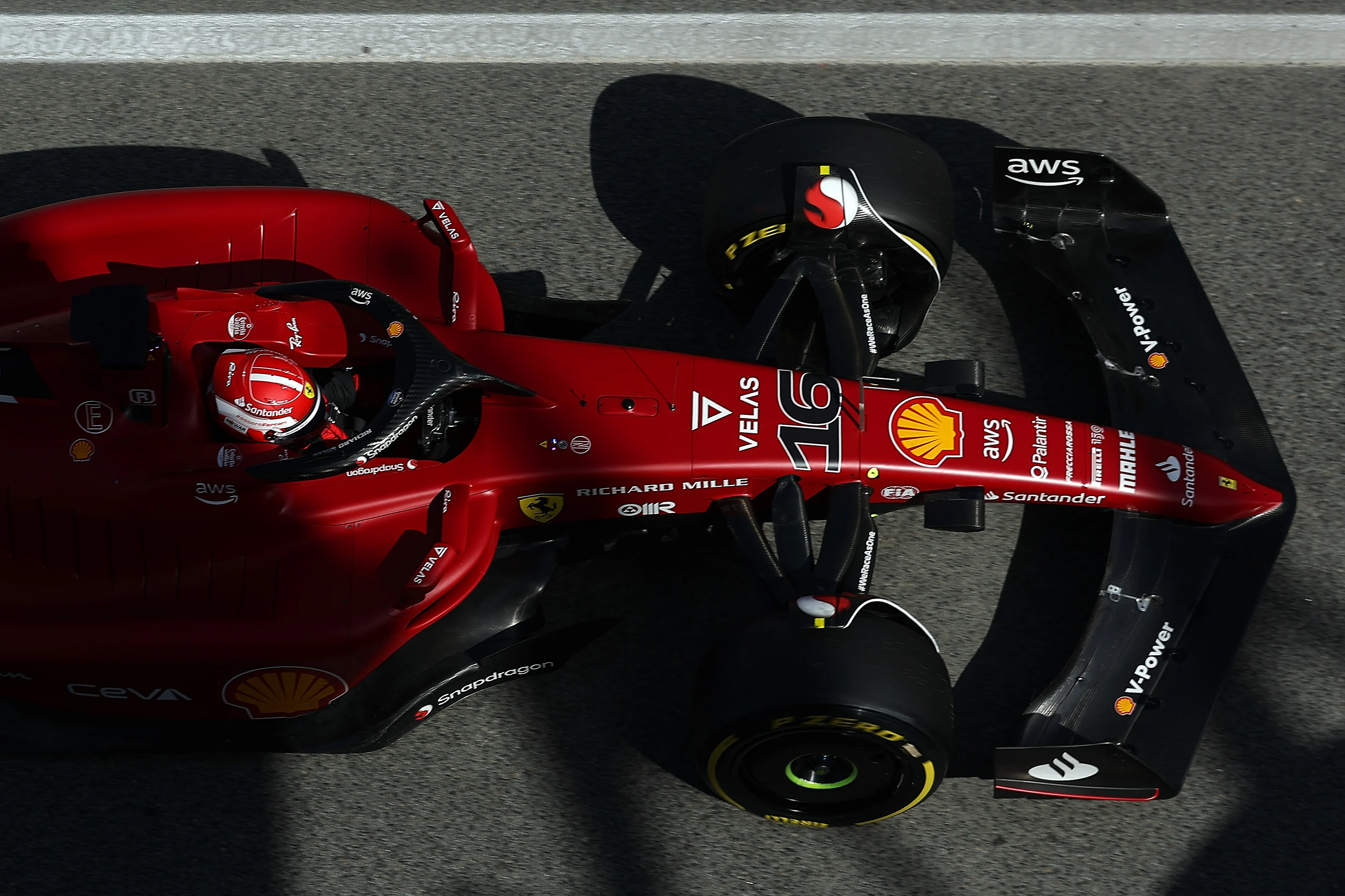 BARCELONA, SPAIN - MAY 20: Charles Leclerc of Monaco driving (16) the Ferrari F1-75 during practice