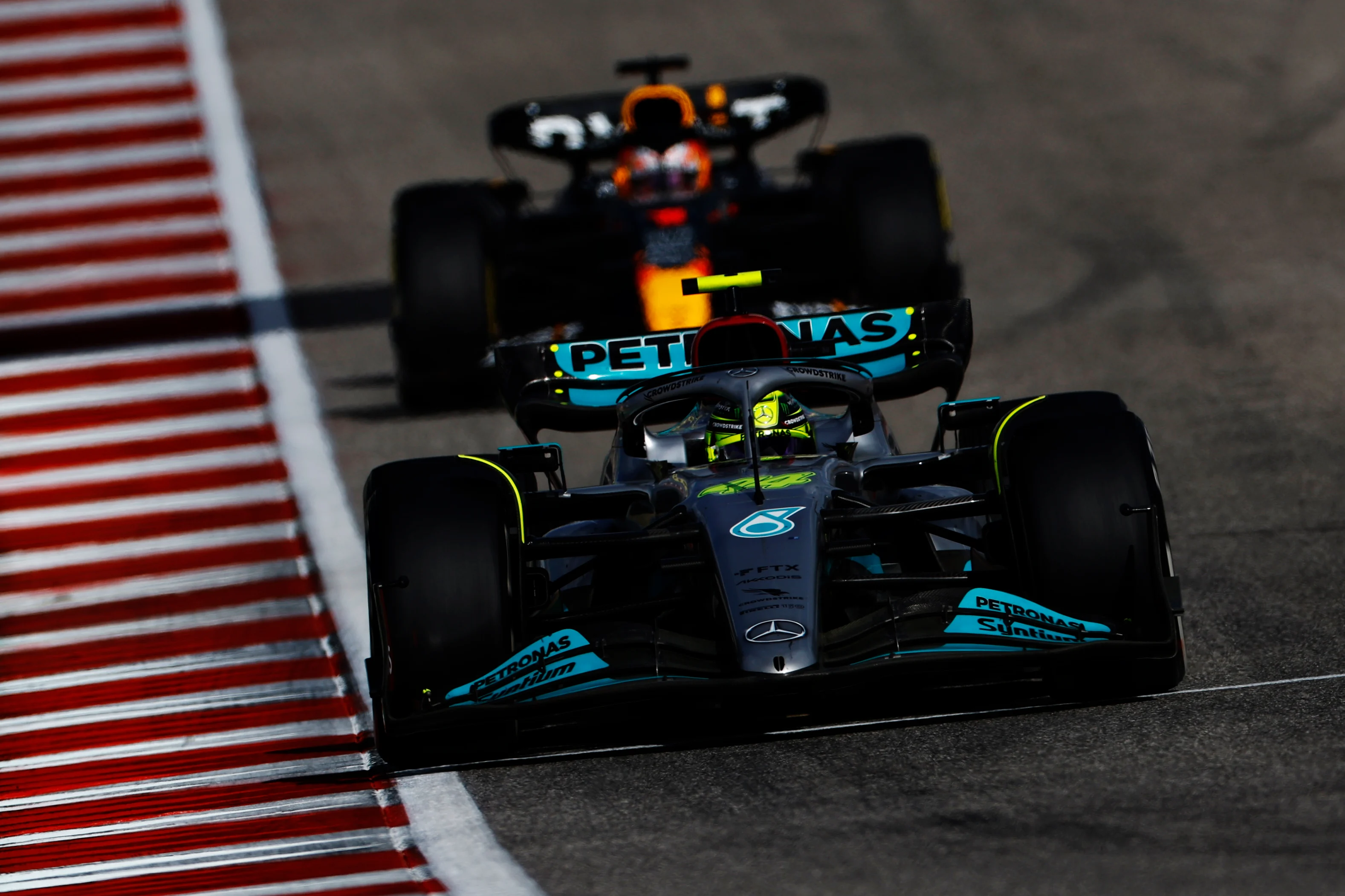 AUSTIN, TEXAS - OCTOBER 23: Lewis Hamilton of Great Britain driving the (44) Mercedes AMG Petronas