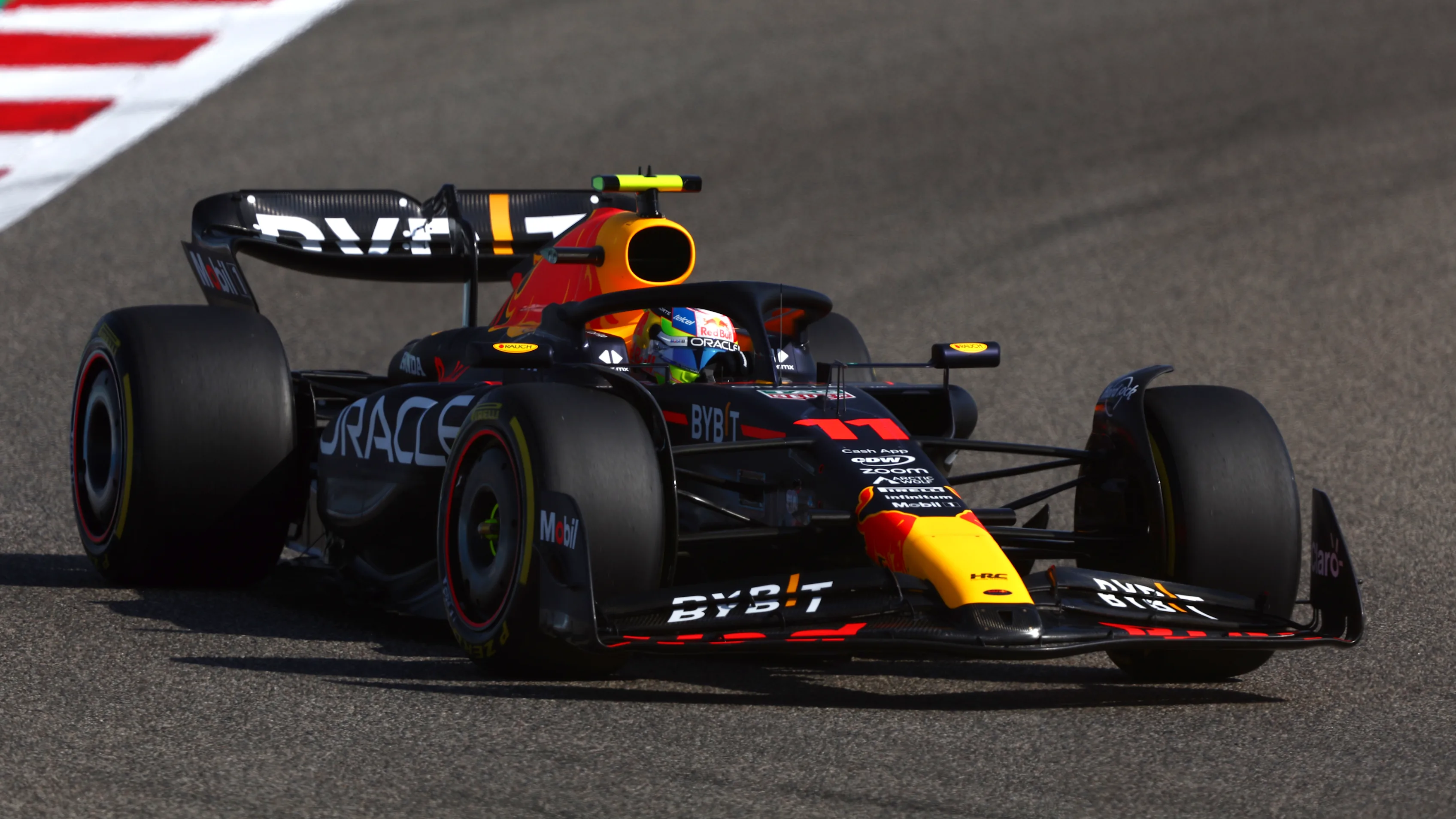 BAHRAIN, BAHRAIN - MARCH 03: Sergio Perez of Mexico driving the (11) Oracle Red Bull Racing RB19 on