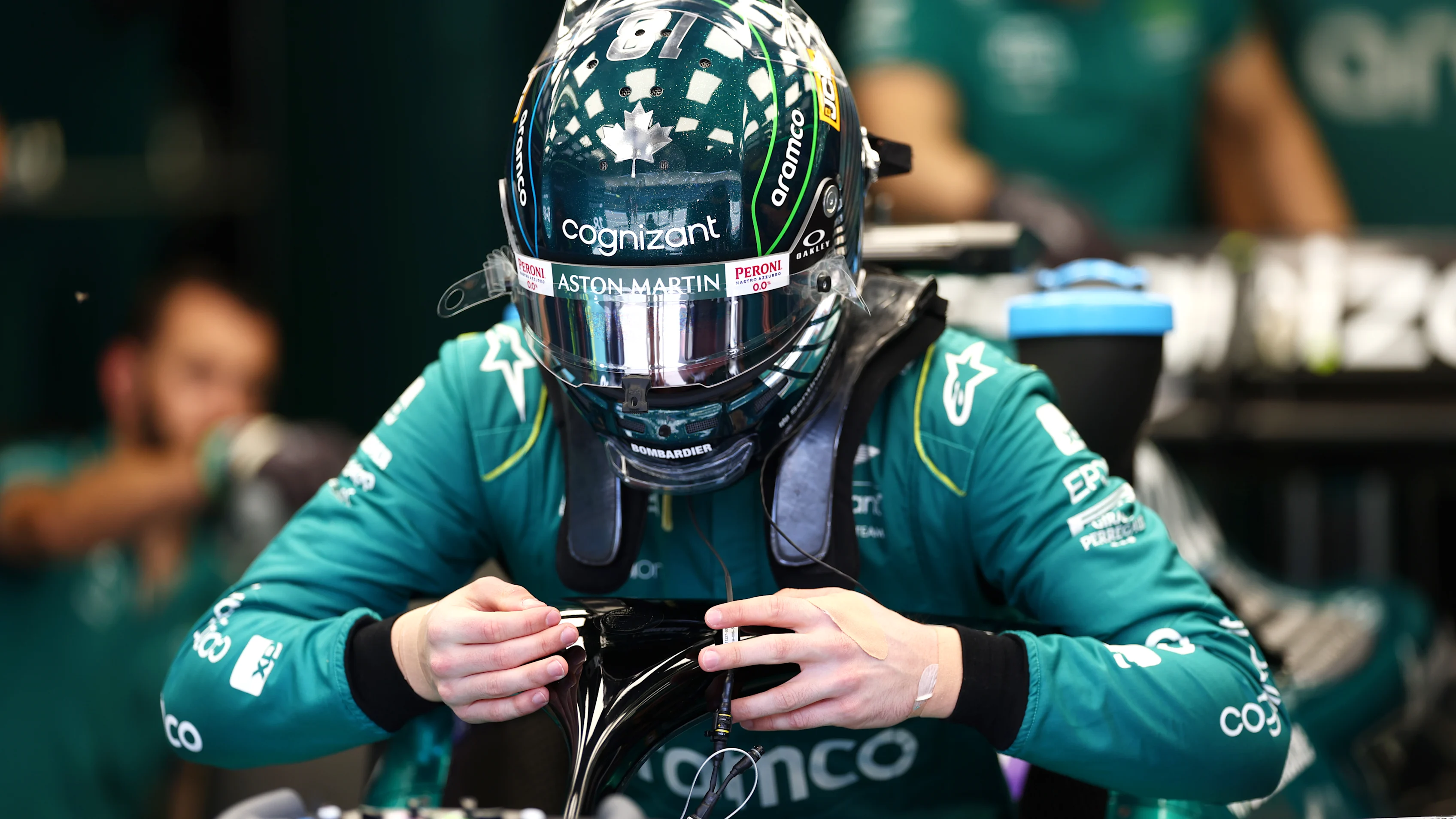 BAHRAIN, BAHRAIN - MARCH 03: Lance Stroll of Canada and Aston Martin F1 Team prepares to drive in