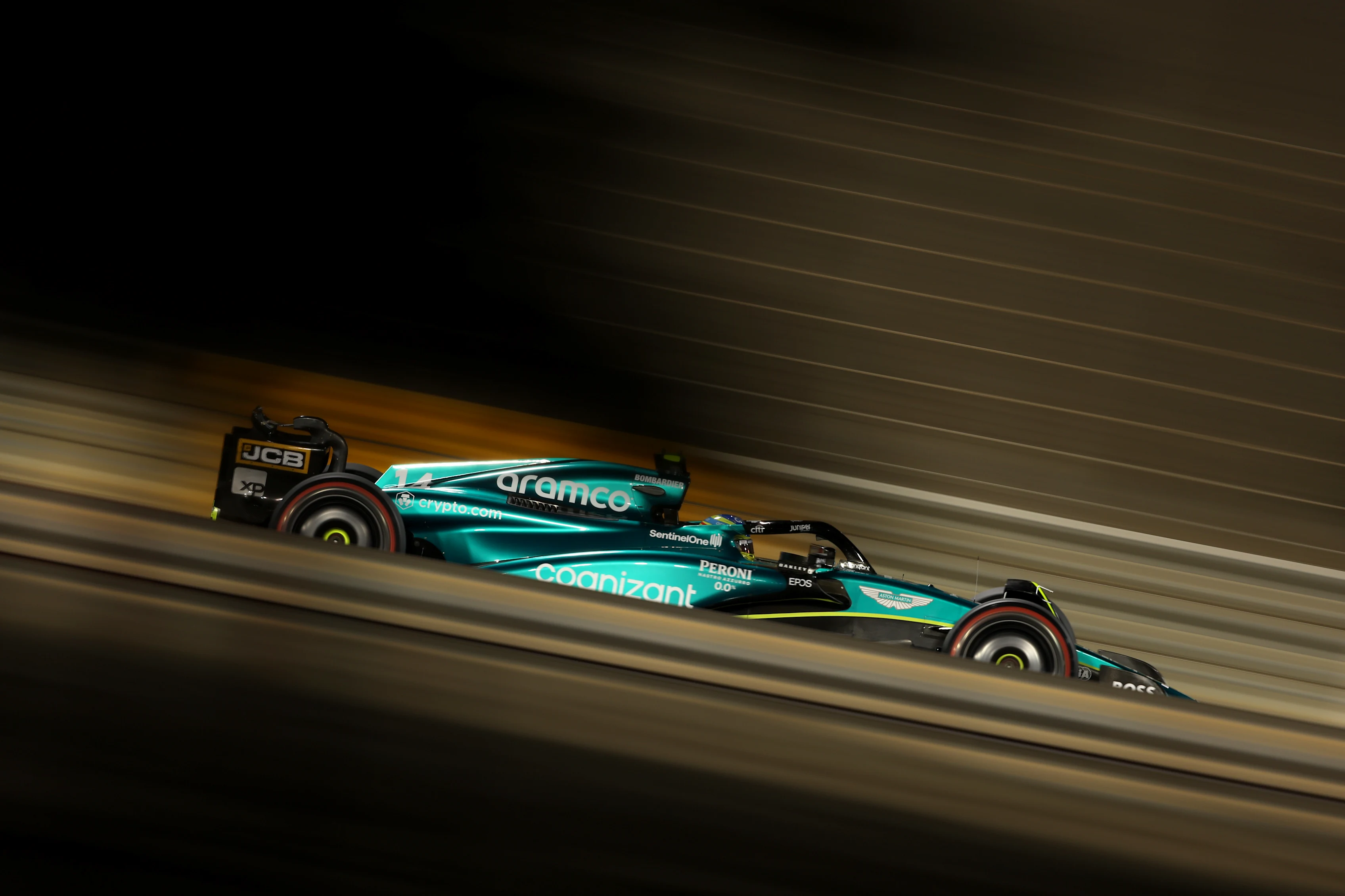 BAHRAIN, BAHRAIN - MARCH 03: Fernando Alonso of Spain driving the (14) Aston Martin AMR23 Mercedes