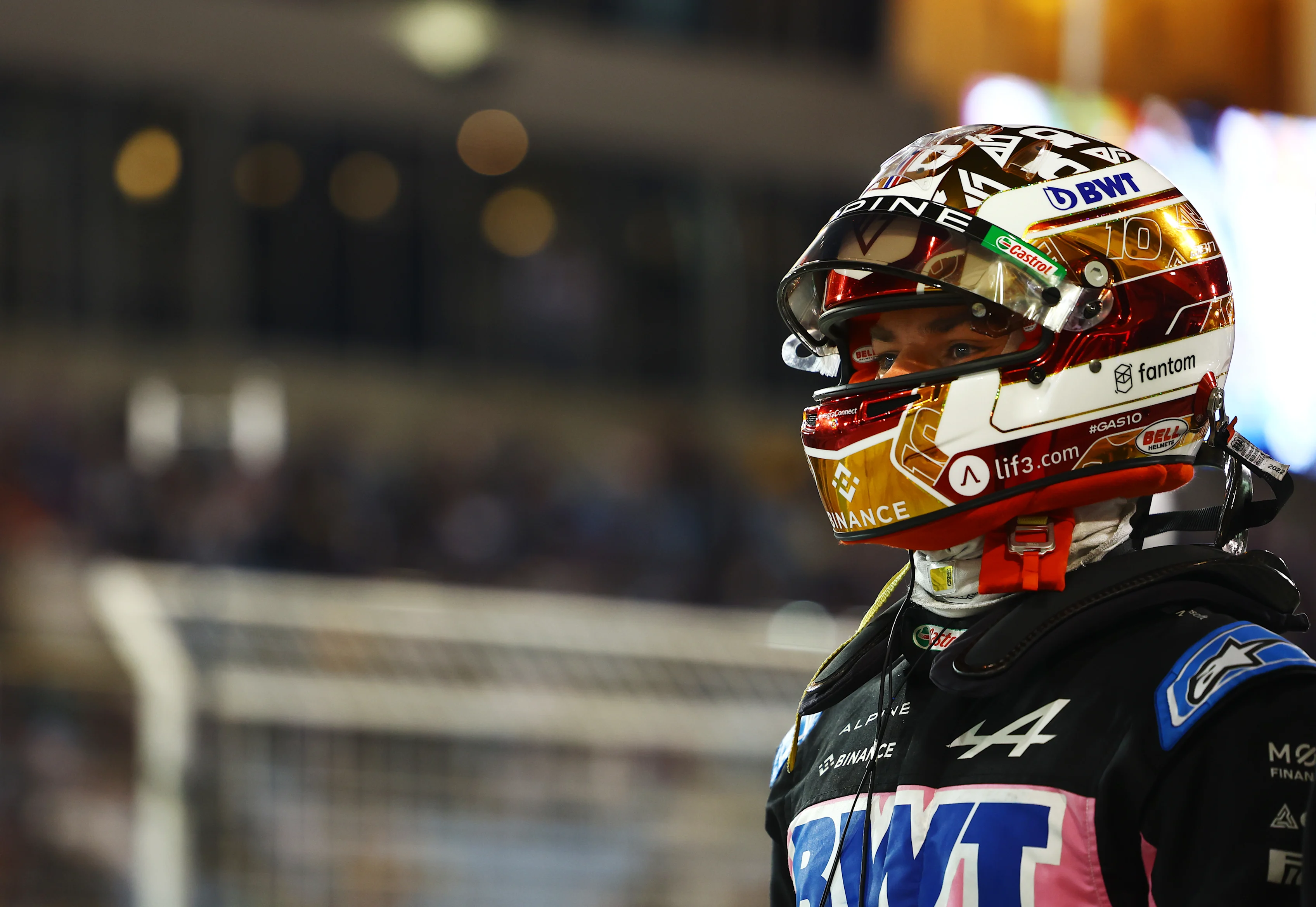 BAHRAIN, BAHRAIN - MARCH 04: 20th placed qualifier Pierre Gasly of France and Alpine F1 walks in the Pitlane during qualifying ahead of the F1 Grand Prix of Bahrain at Bahrain International Circuit on March 04, 2023 in Bahrain, Bahrain. (Photo by Mark Thompson/Getty Images)
