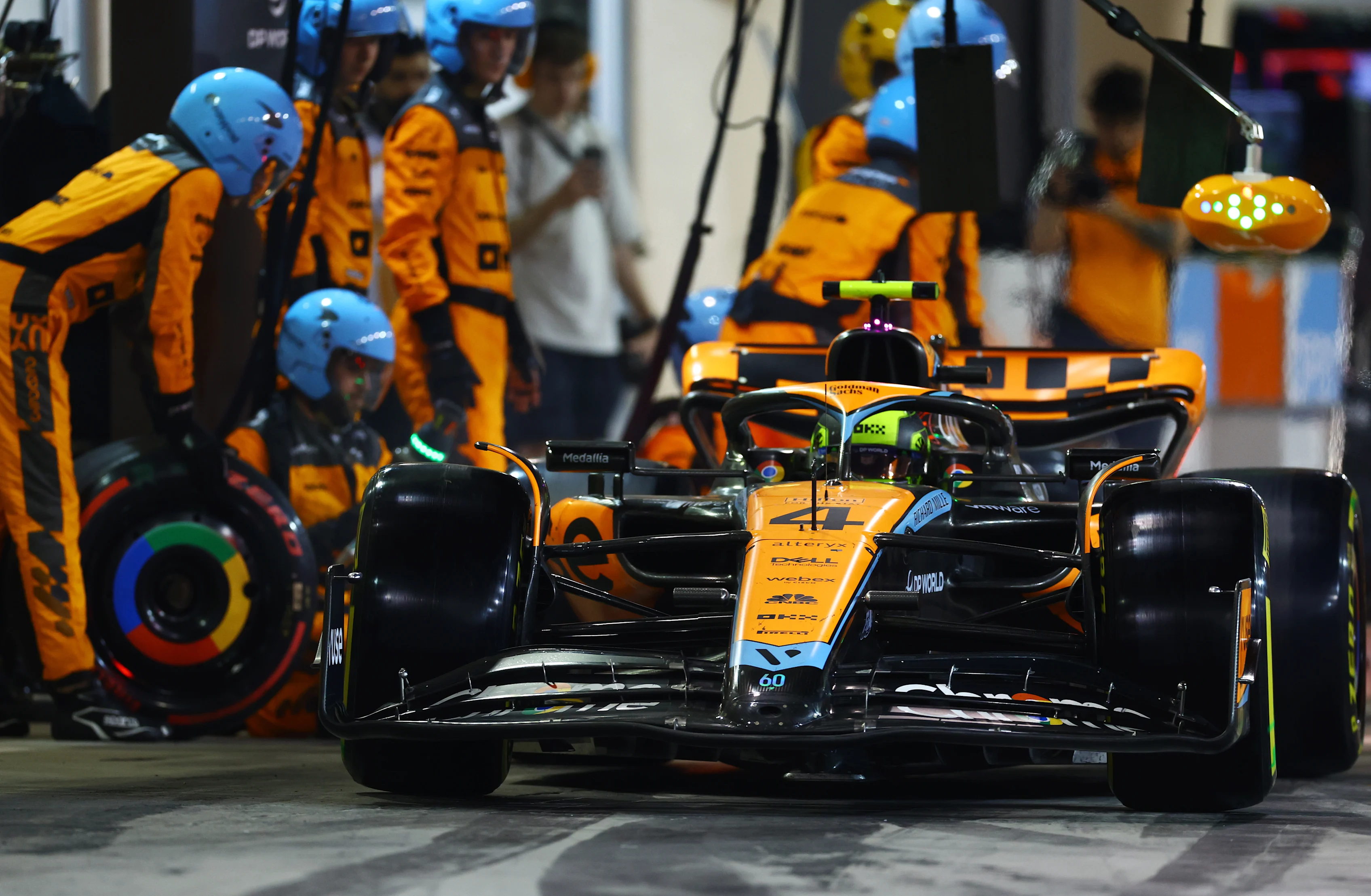 BAHRAIN, BAHRAIN - MARCH 05: Lando Norris of Great Britain driving the (4) McLaren MCL60 Mercedes