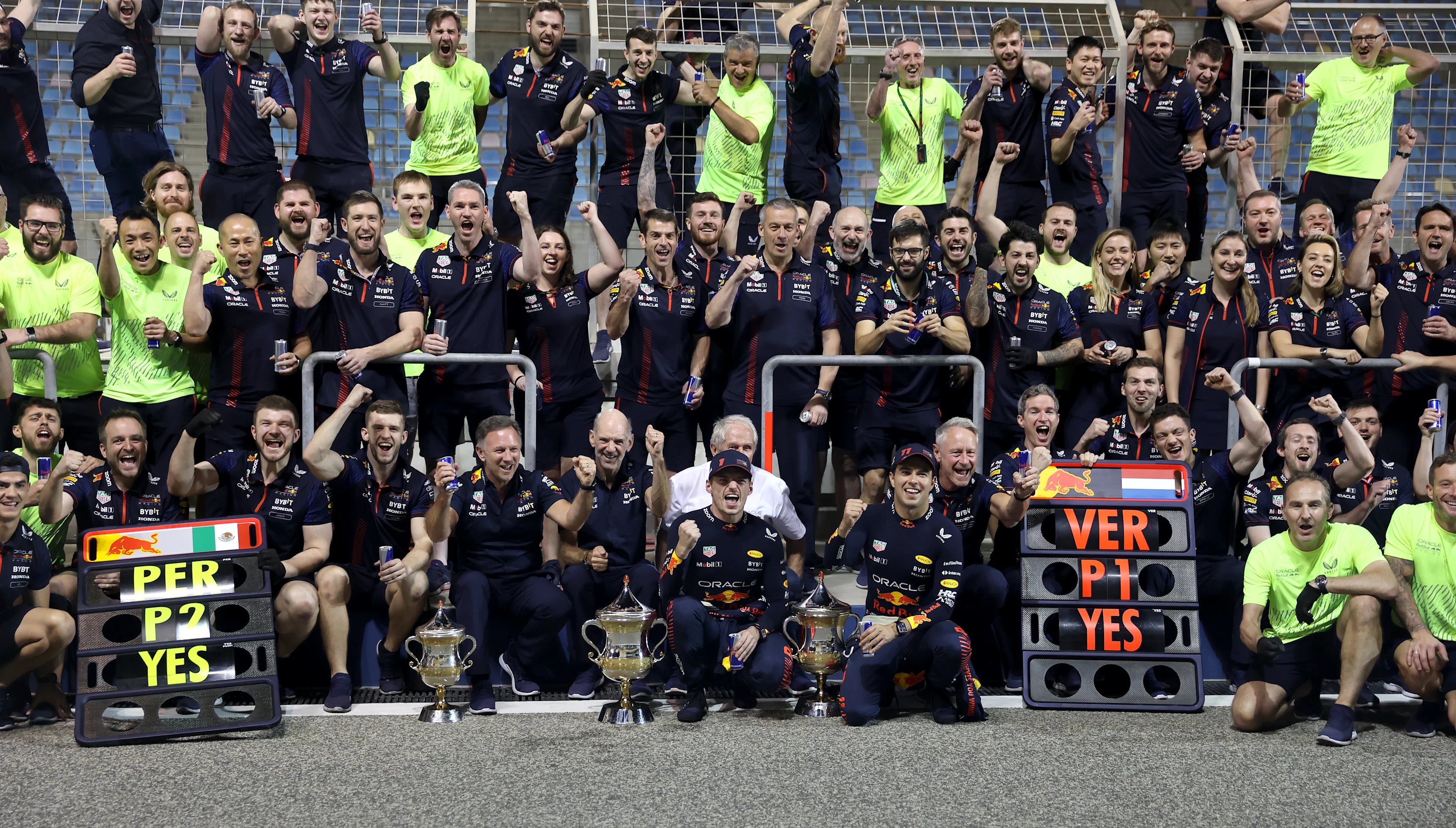 BAHRAIN, BAHRAIN - MARCH 05: Race winner Max Verstappen of the Netherlands and Oracle Red Bull
