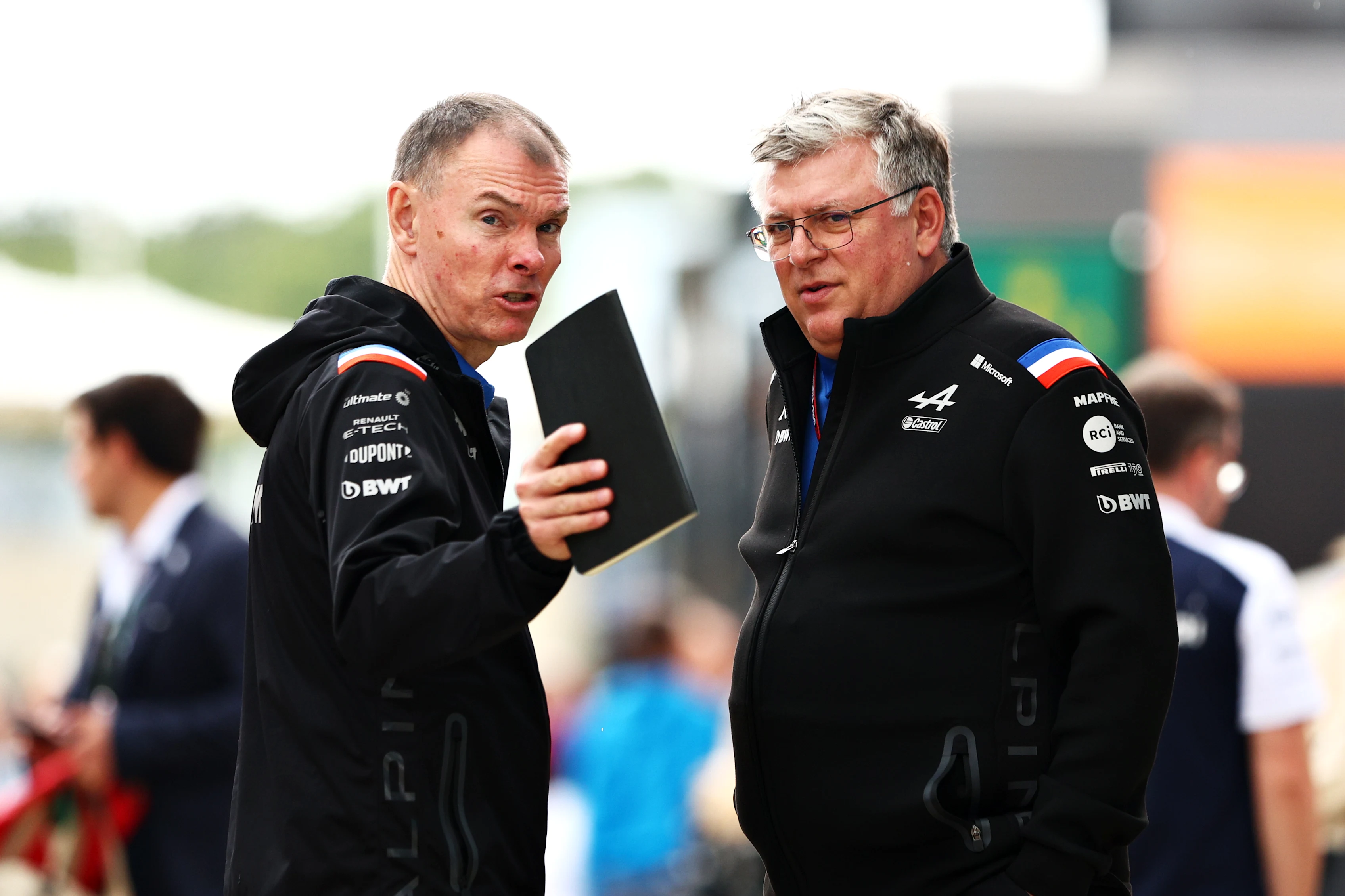 NORTHAMPTON, ENGLAND - JULY 01: Otmar Szafnauer, Team Principal of Alpine F1 talks with Alan