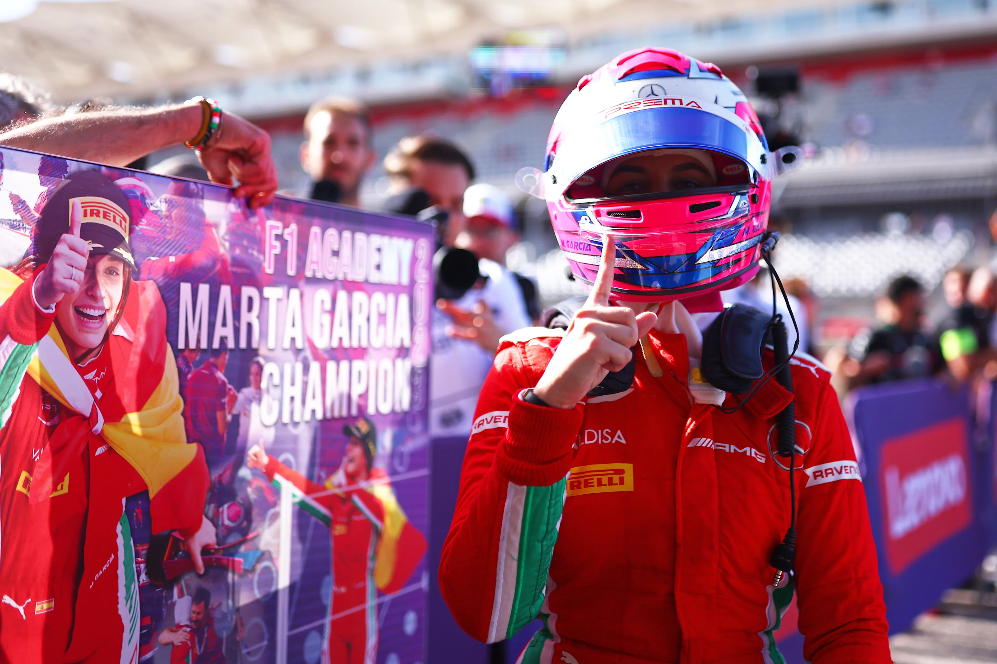 AUSTIN, TEXAS - OCTOBER 21: 2023 F1 Academy Drivers Champion and Race winner Marta Garcia of Spain
