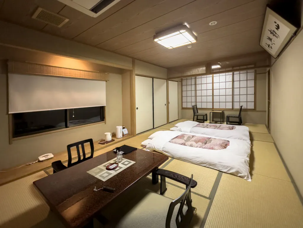 KISO-FUKUSHIMA, JAPAN - NOVEMBER 9: A view of a tatami room in the historic Iwaya inn along the