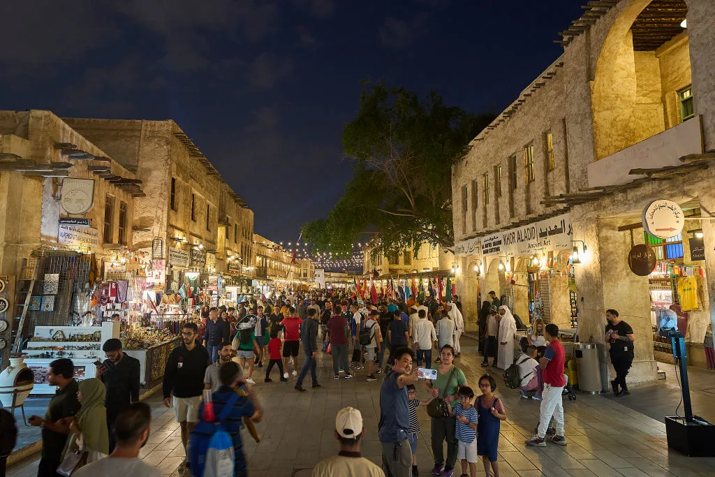 Doha, Qatar, 07.12.2022: General view of the crowds on the streets in Souq Waqif during the FIFA