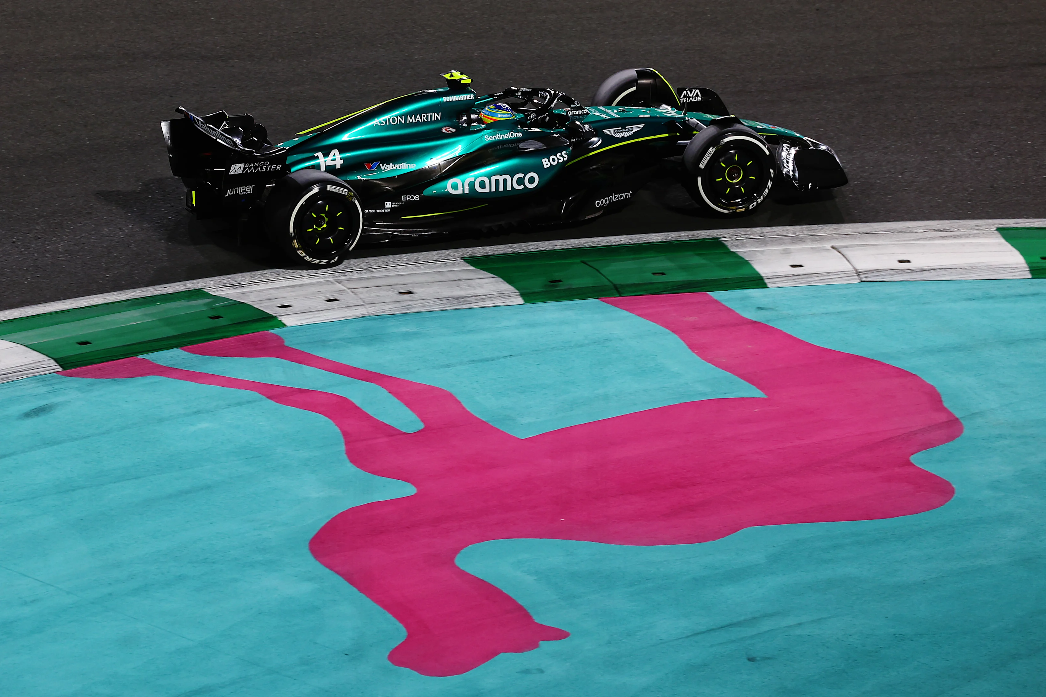 JEDDAH, SAUDI ARABIA - MARCH 09: Fernando Alonso of Spain driving the (14) Aston Martin AMR24