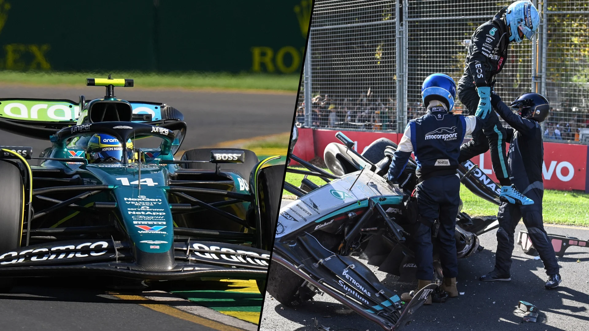 MELBOURNE, AUSTRALIA - MARCH 24: Fernando Alonso of Spain driving the (14) Aston Martin AMR24