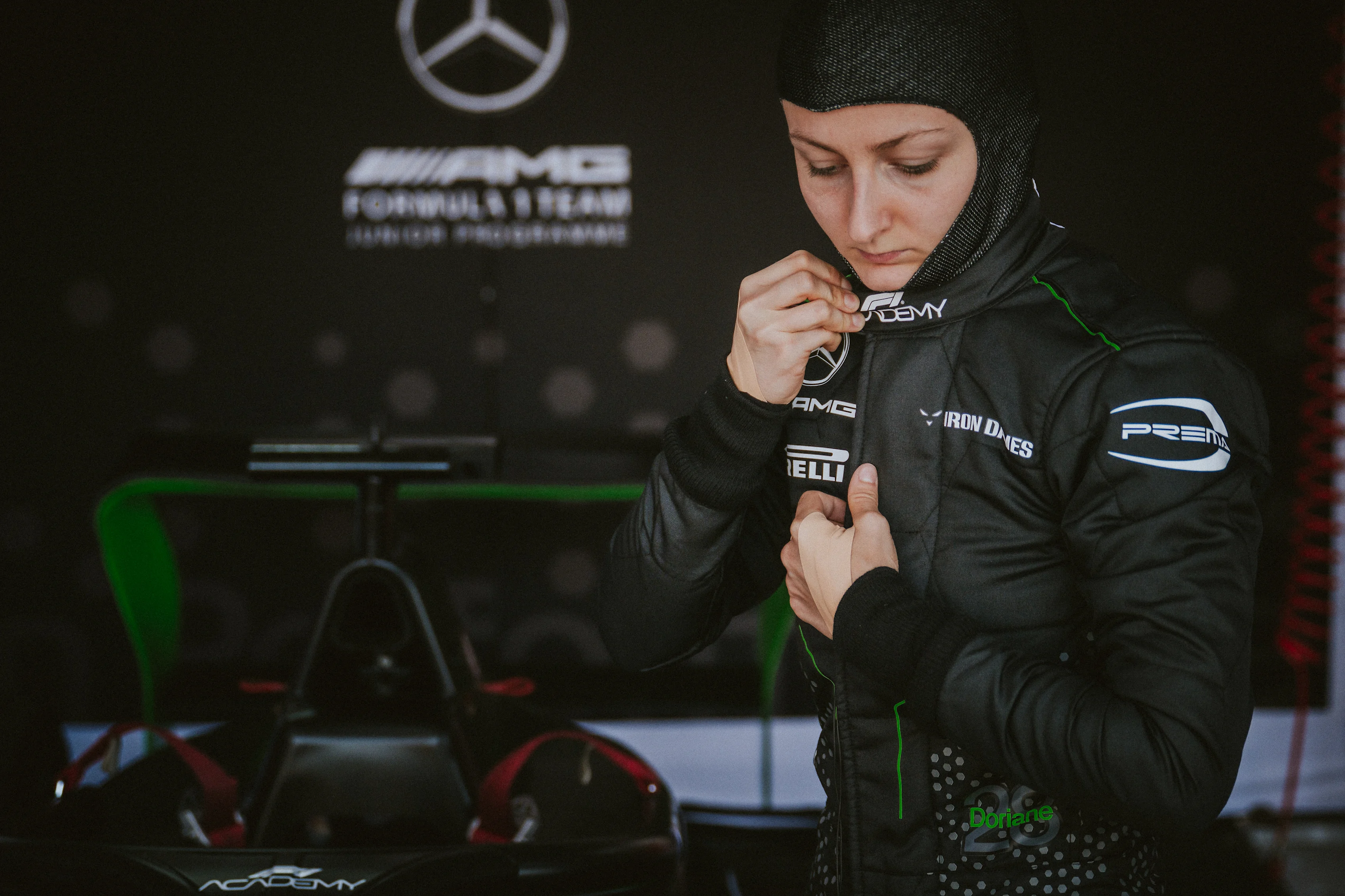JEDDAH, SAUDI ARABIA - MARCH 07: Doriane Pin of France and PREMA Racing (28) prepares to drive in