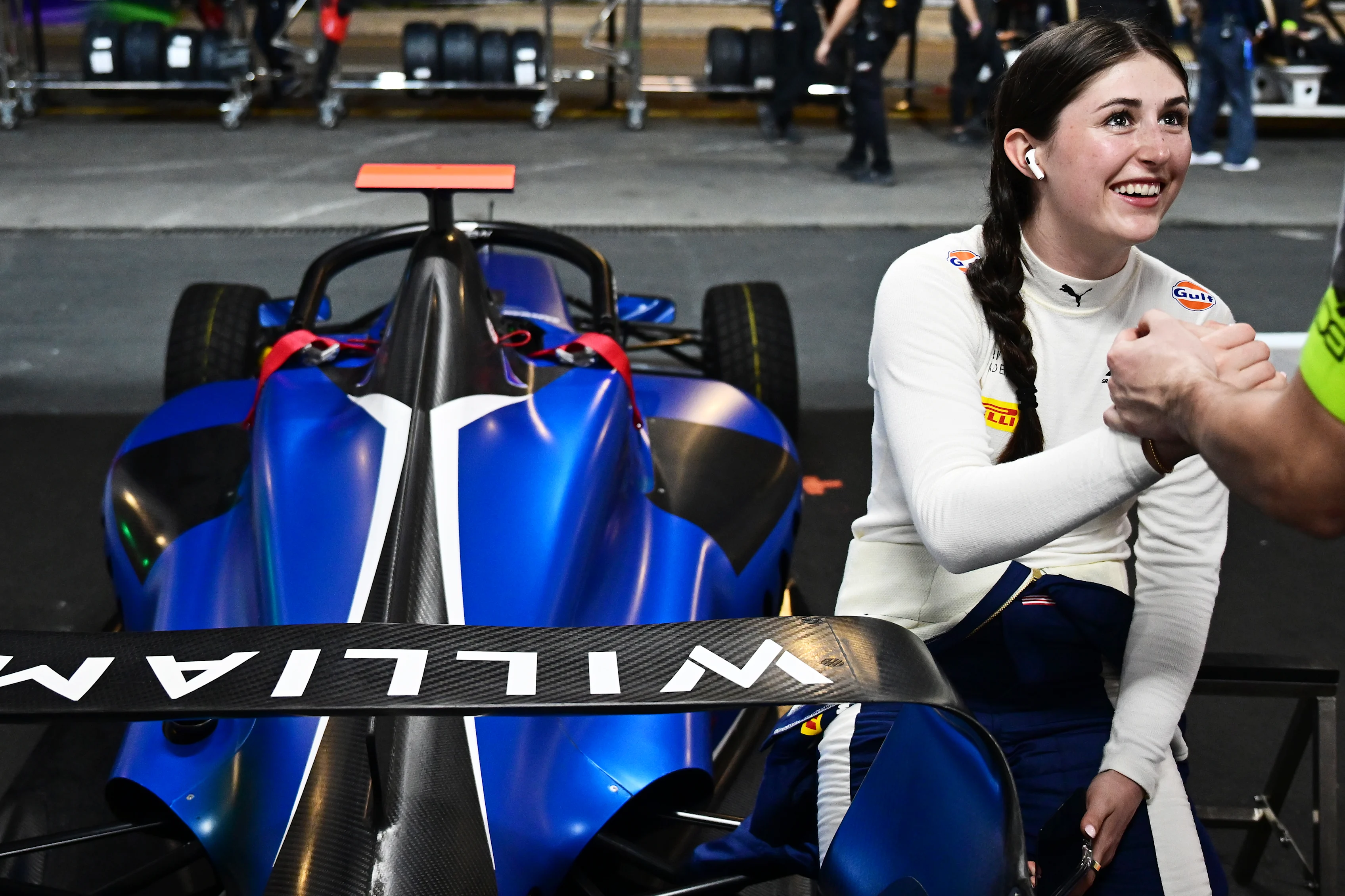 JEDDAH, SAUDI ARABIA - MARCH 07: Lia Block of United States and ART Grand Prix (57) looks on prior