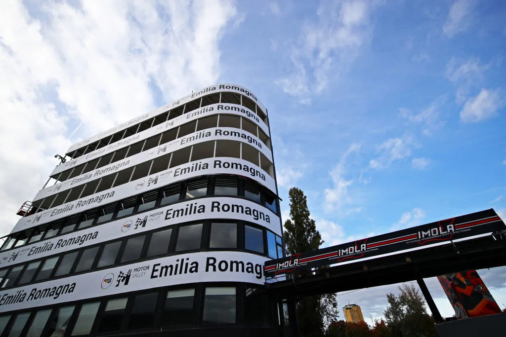 IMOLA, ITALY - OCTOBER 29: A general view of track buildings during previews ahead of the F1 Grand