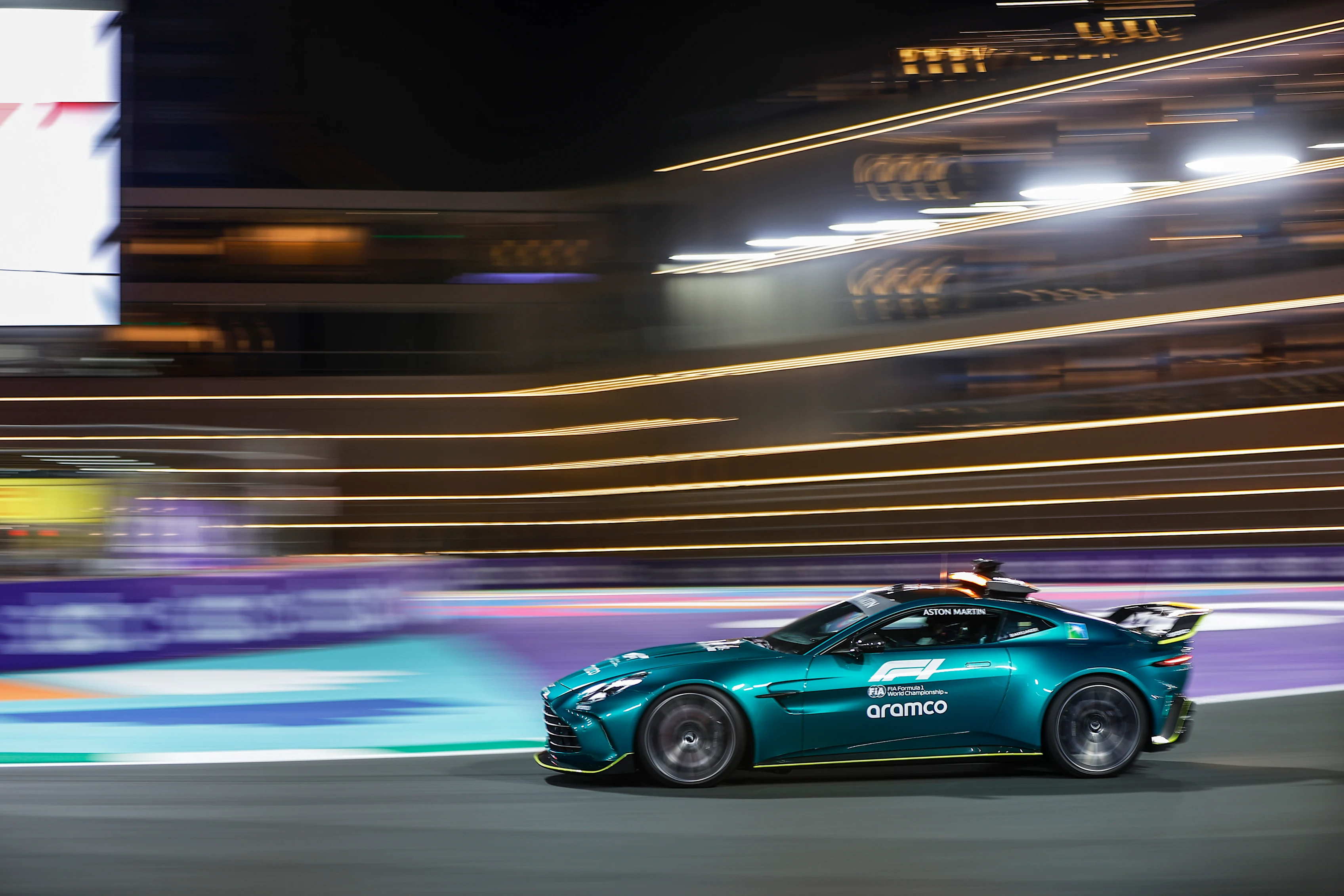 The Aston Martin Vantage Safety Car on track