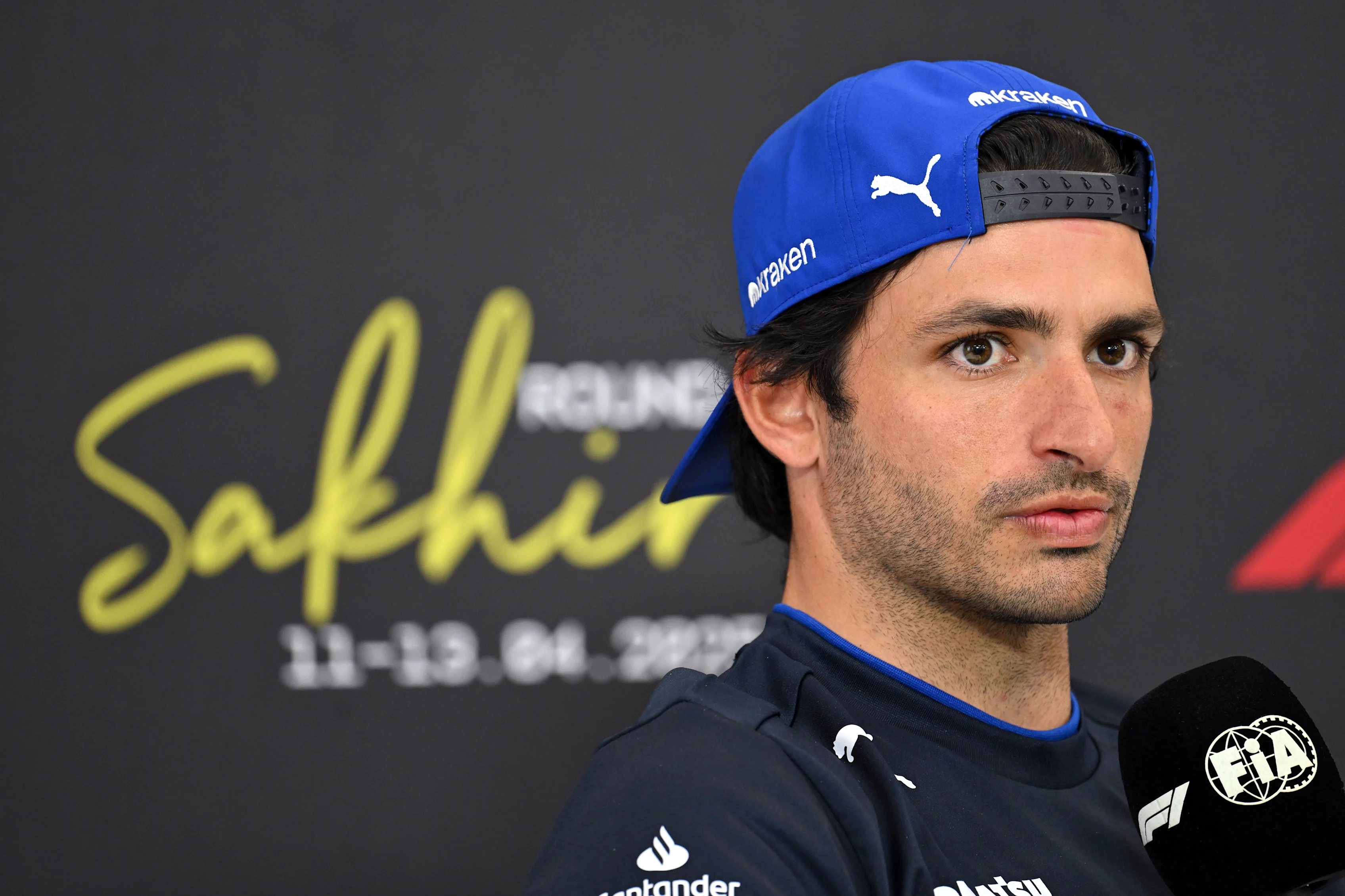 BAHRAIN, BAHRAIN - APRIL 10: Carlos Sainz of Spain and Williams looks on in the Drivers Press Conference during previews ahead of the F1 Grand Prix of Bahrain at Bahrain International Circuit on April 10, 2025 in Bahrain, Bahrain. (Photo by Sam Bagnall/Sutton Images)