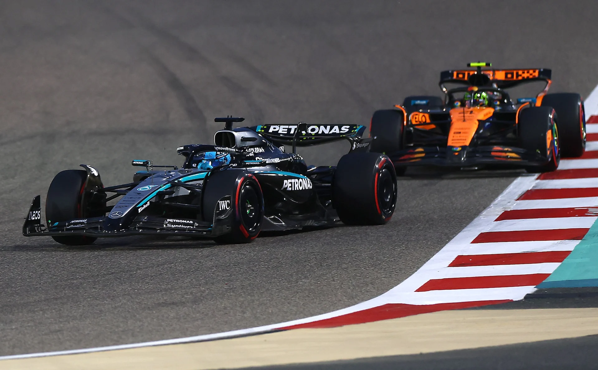 BAHRAIN, BAHRAIN - APRIL 13: George Russell of Great Britain driving the (63) Mercedes AMG Petronas