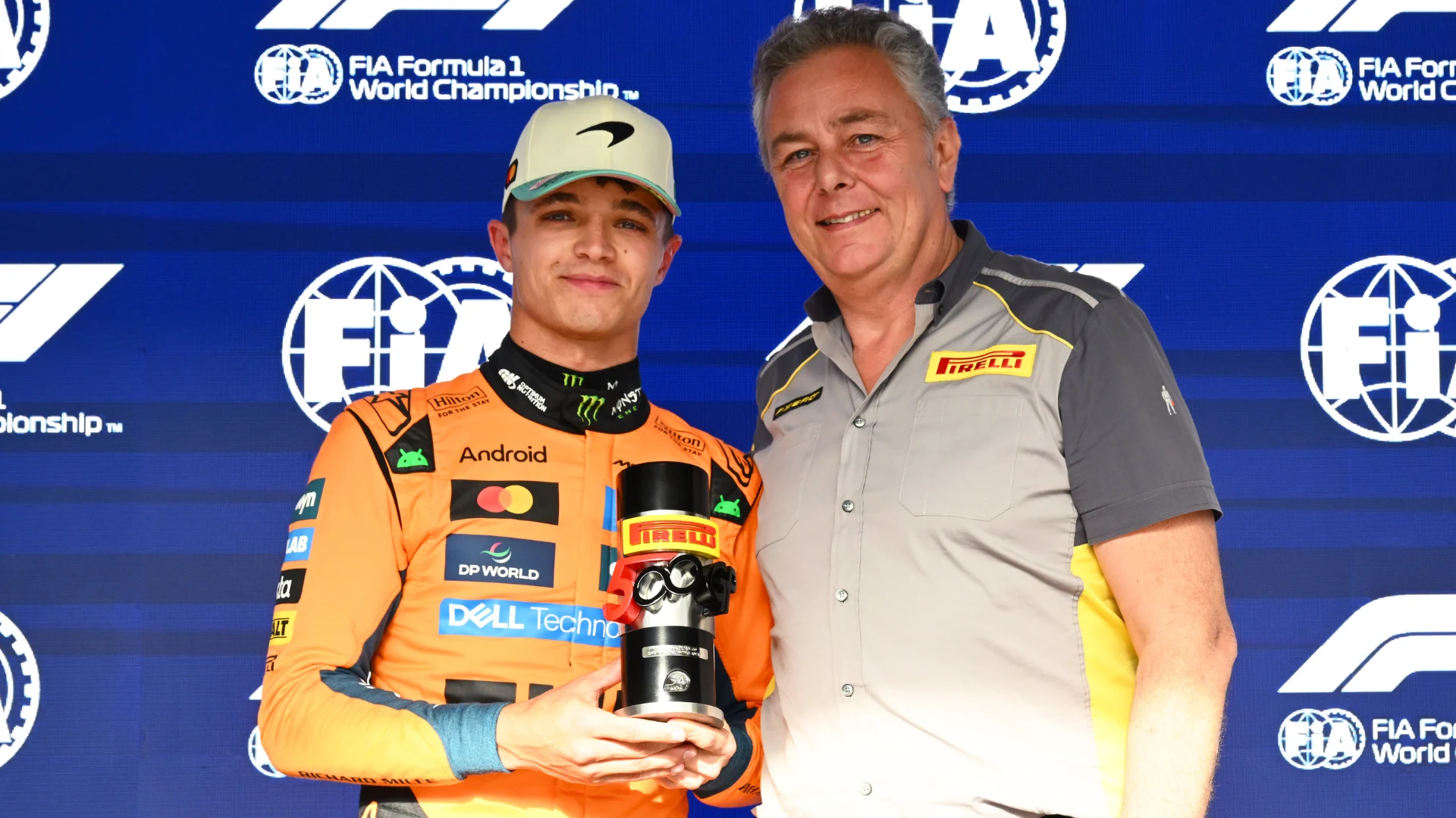 SAO PAULO, BRAZIL - NOVEMBER 07: Sprint Pole qualifier Lando Norris of Great Britain and McLaren