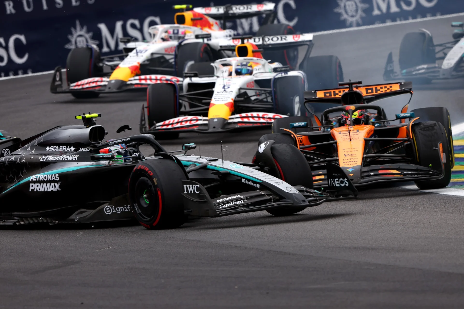 SAO PAULO, BRAZIL - NOVEMBER 09: Andrea Kimi Antonelli of Italy driving the (12) Mercedes AMG