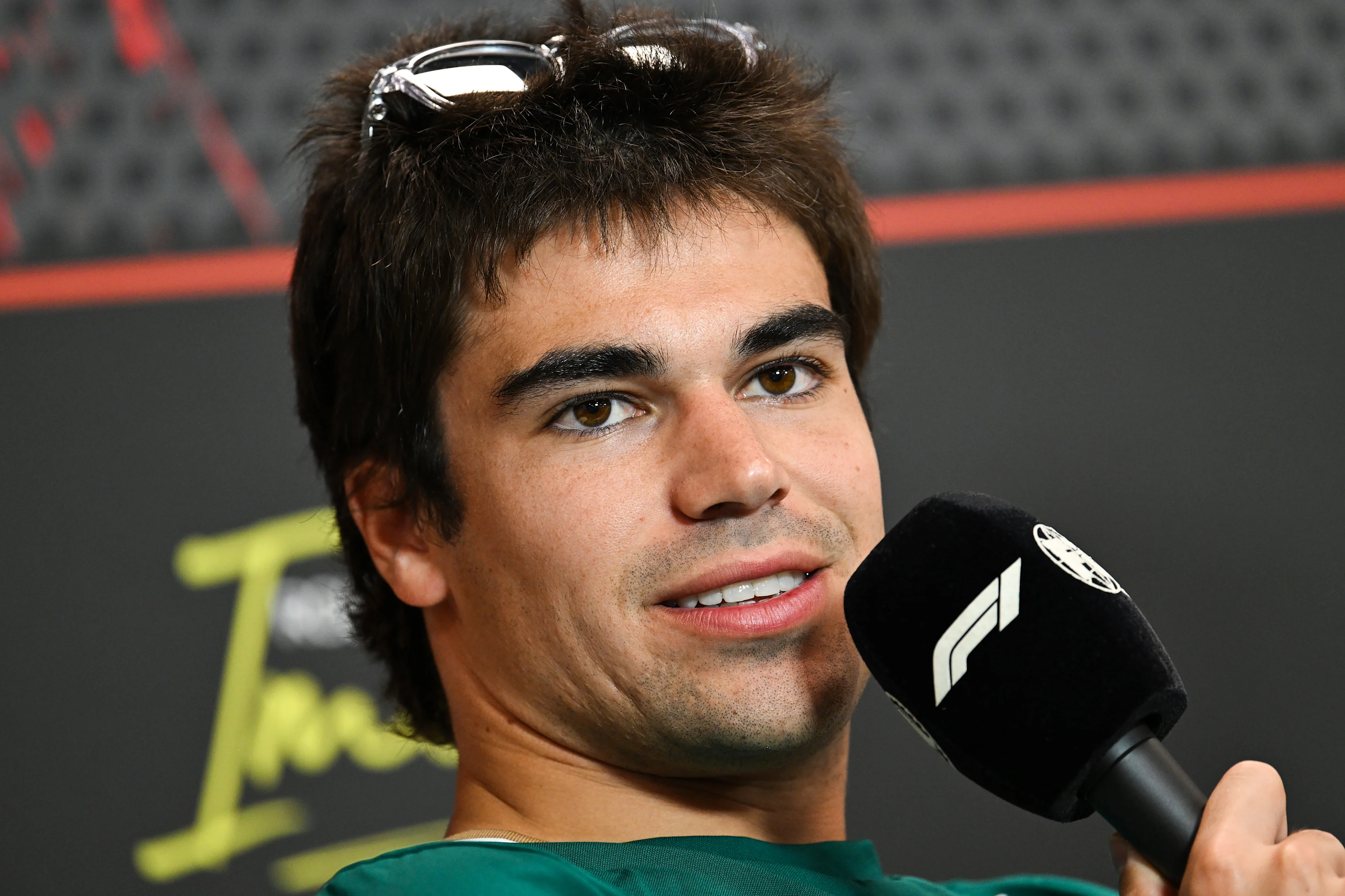 IMOLA, ITALY - MAY 15: Lance Stroll of Canada and Aston Martin F1 Team speaks in the Drivers Press