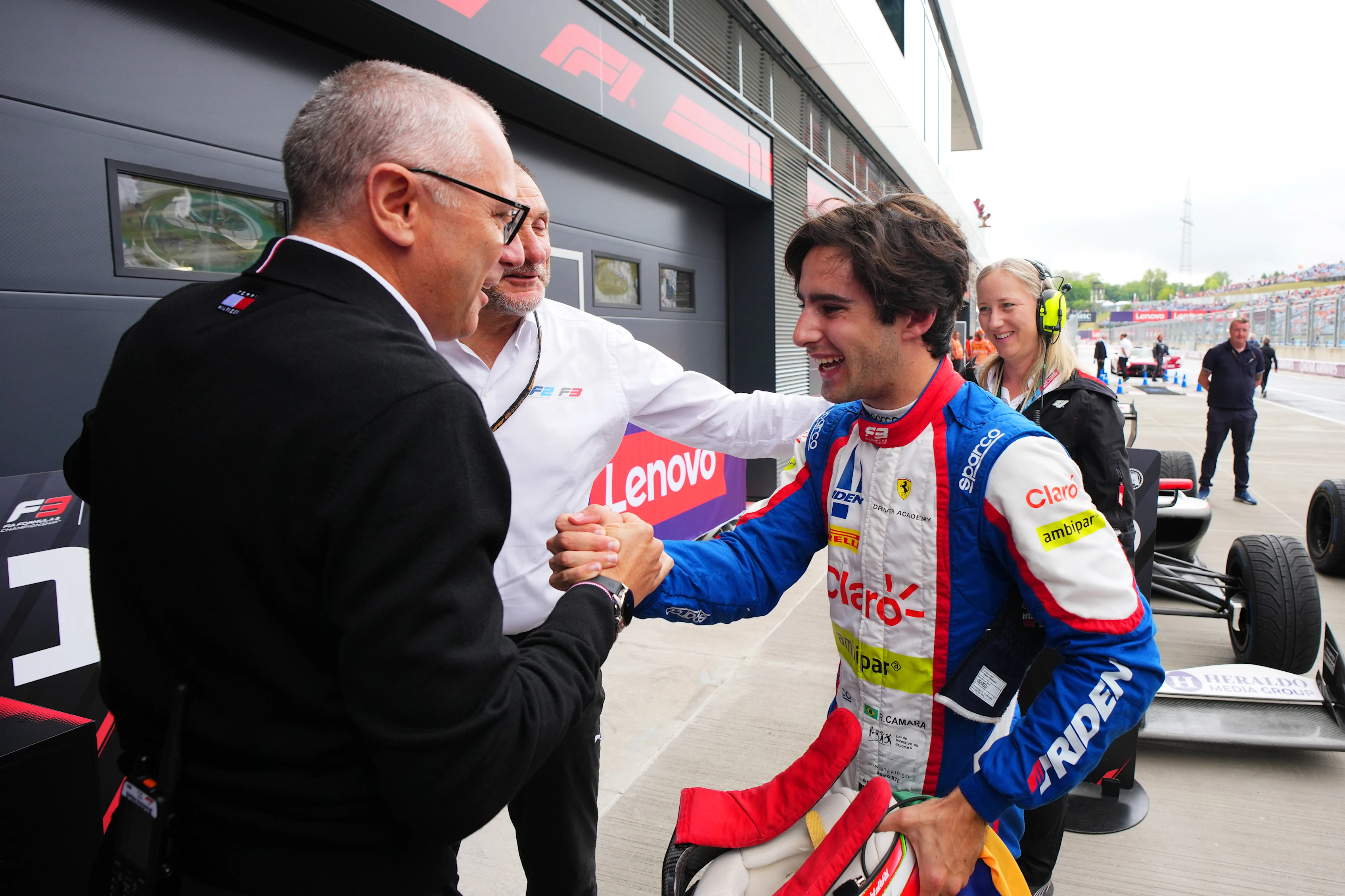 BUDAPEST, HUNGARY - AUGUST 03: Stefano Domenicali, CEO of the Formula One Group congratulates F3