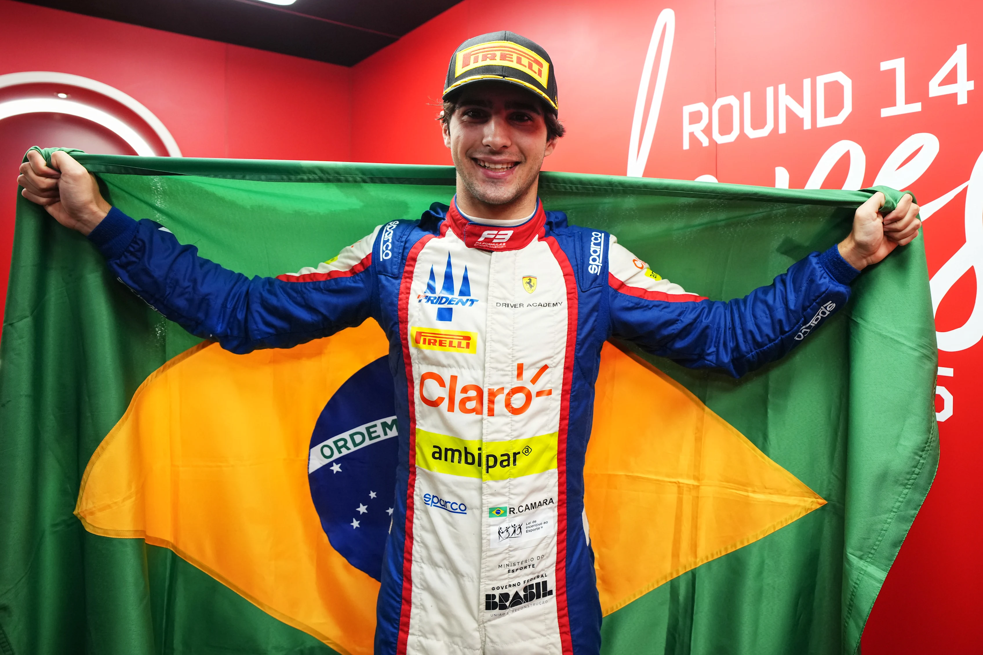 BUDAPEST, HUNGARY - AUGUST 03: F3 Drivers champion and Race winner Rafael Camara of Brazil and
