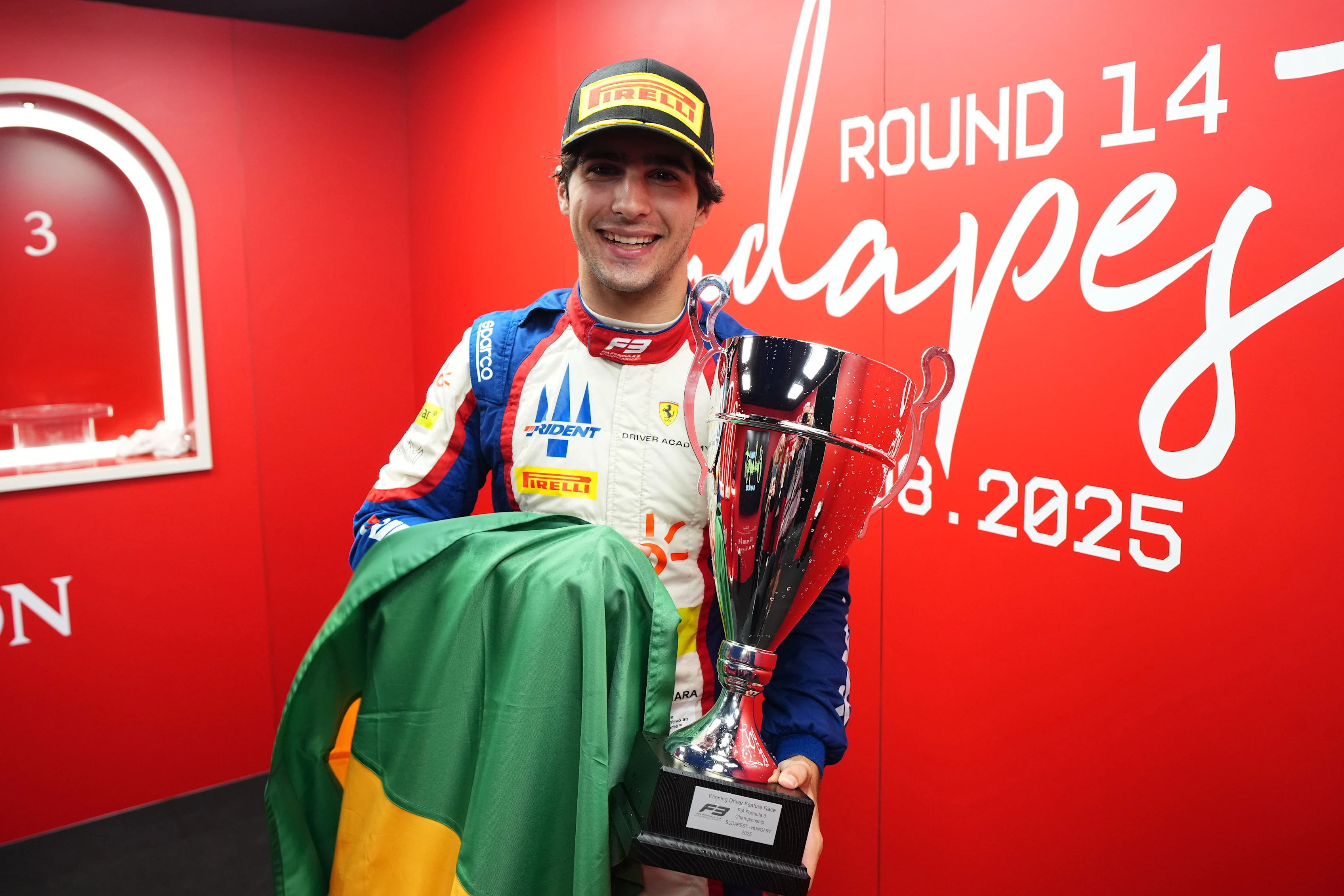 BUDAPEST, HUNGARY - AUGUST 03: F3 Drivers champion and Race winner Rafael Camara of Brazil and