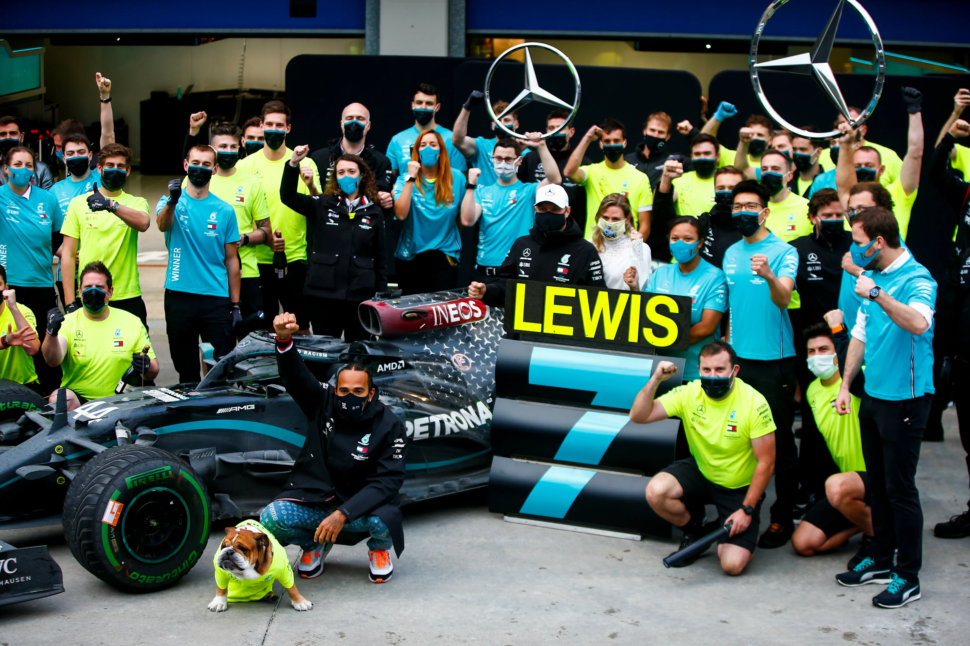 ISTANBUL PARK, TURKEY - NOVEMBER 15: Lewis Hamilton, Mercedes-AMG Petronas F1, 1st position, and