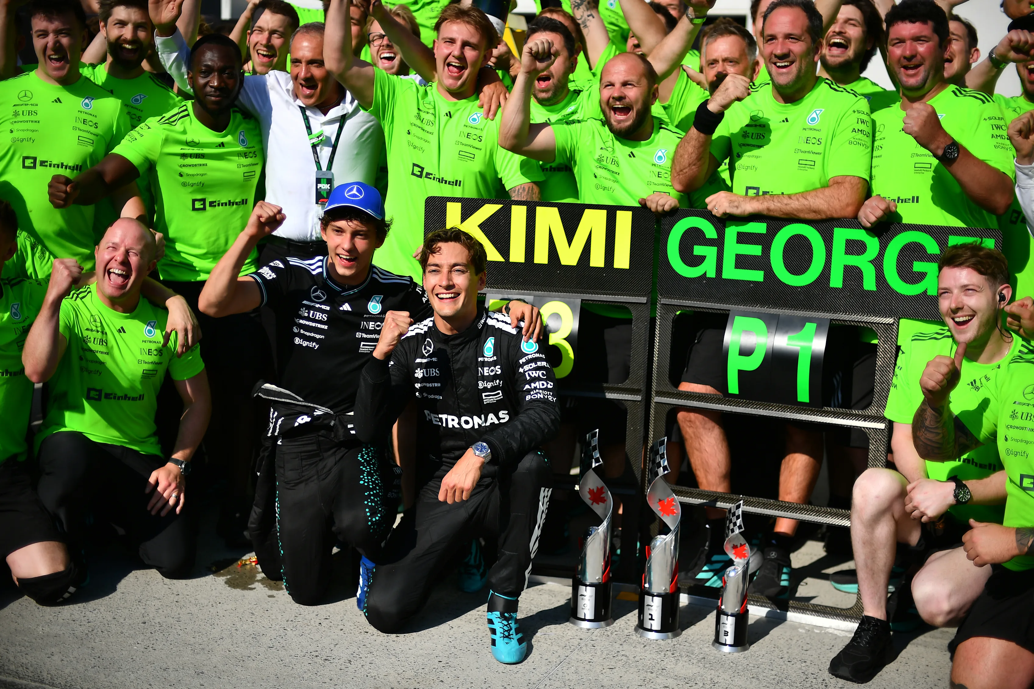 MONTREAL, QUEBEC - JUNE 15: Race winner George Russell of Great Britain and Mercedes AMG Petronas