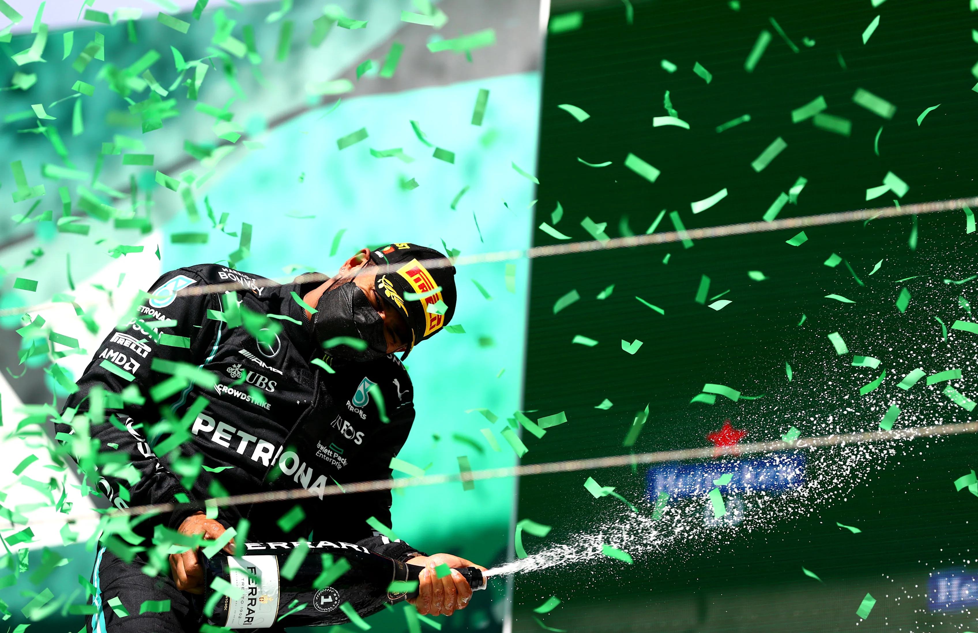 PORTIMAO, PORTUGAL - MAY 02: Race winner Lewis Hamilton of Great Britain and Mercedes GP celebrates